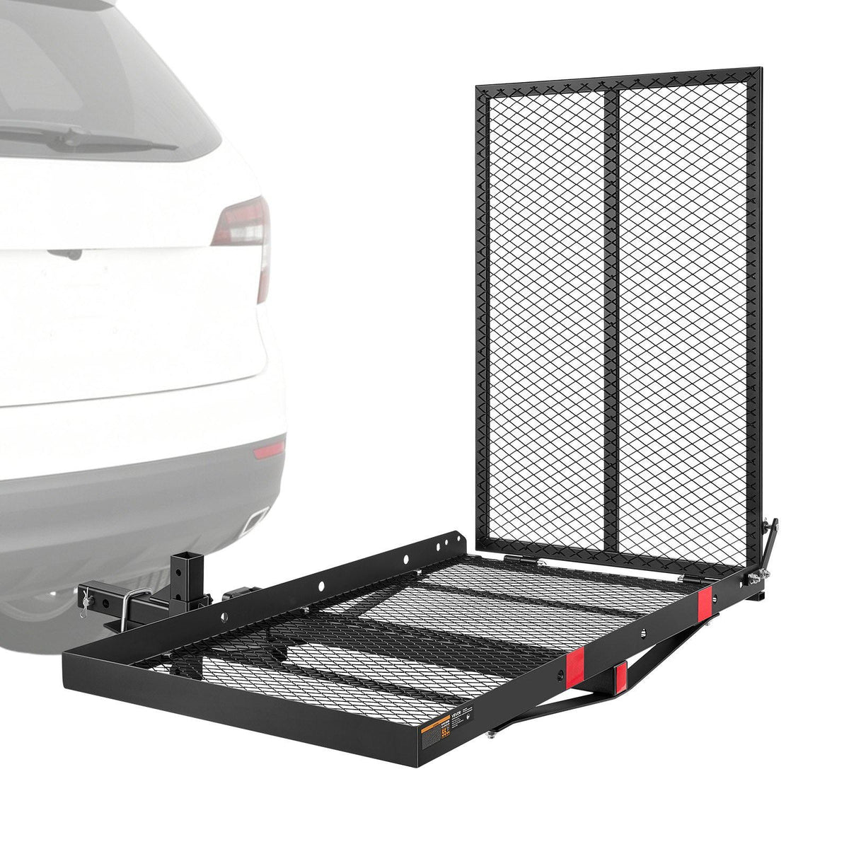 Hitch Mount Mobility Chair Carrier Height Adjustable, 500LBS Steel Mobility Scooter Carrier Cargo Basket with Folding Ramp & Stabilizer Kit, Fits 2" Hitch Receiver for Truck SUV Car, 46.1" x 26.8"