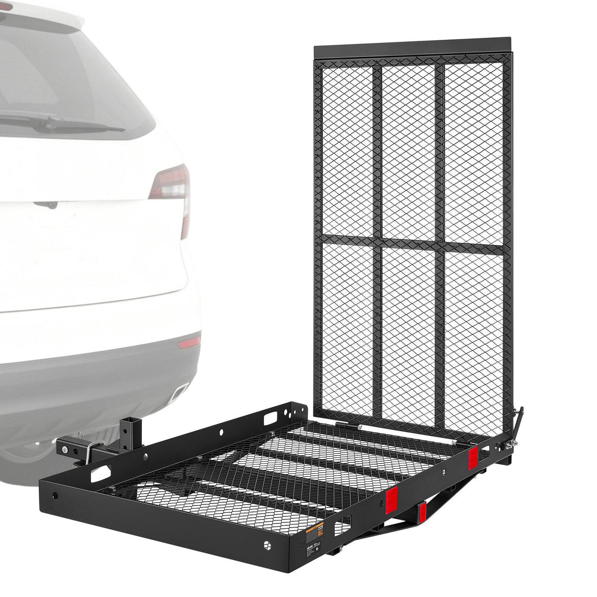 Hitch Mount Mobility Chair Carrier Height Adjustable, 500LBS Steel Mobility Scooter Carrier Cargo Basket with Folding Ramp & Stabilizer Kit, Fits 2" Hitch Receiver for Truck SUV Car, 48" x 28"
