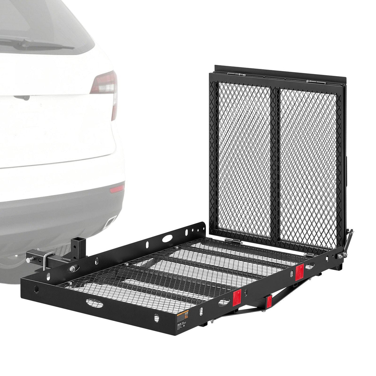 Hitch Mount Wheelchair Carrier Height Adjustable, 500LBS Steel Mobility Scooter Carrier Cargo Basket with Double-Folding Ramp & Stabilizer Kit, Fit 2" Hitch Receiver for Truck SUV Car, 50" x 28"