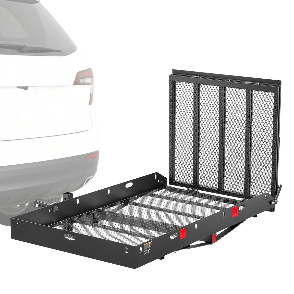 Hitch Mount Wheelchair Carrier Height Adjustable, 500LBS Steel Mobility Scooter Carrier Cargo Basket with Double-Folding Ramp & Stabilizer, Fits 2" Hitch Receiver for Truck SUV Car, 60" x 33"