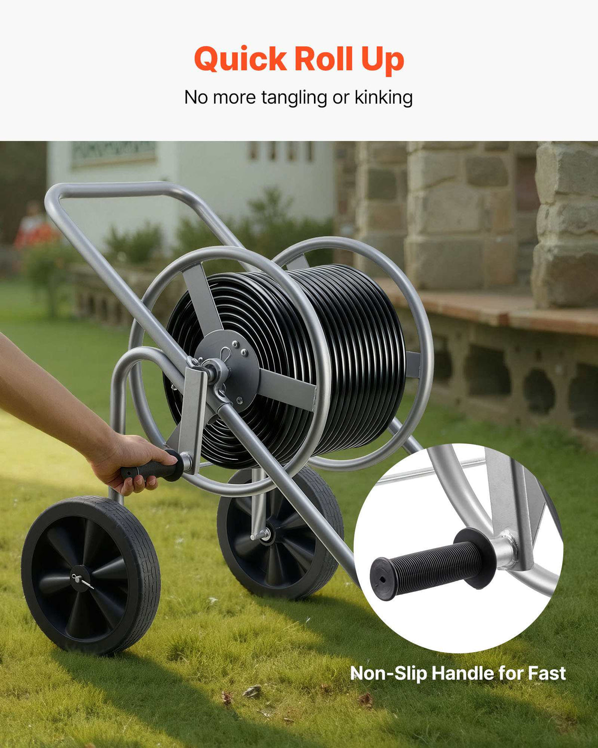 Water Hose Reel Cart, 200/300 ft High-Pressure Garden Hose Cart, Hoses Reel Carts with Two Wheels, Handle & Heavy-Duty Mesh Storage Basket, Portable Hoses Reels for Garden Watering, Car Washing