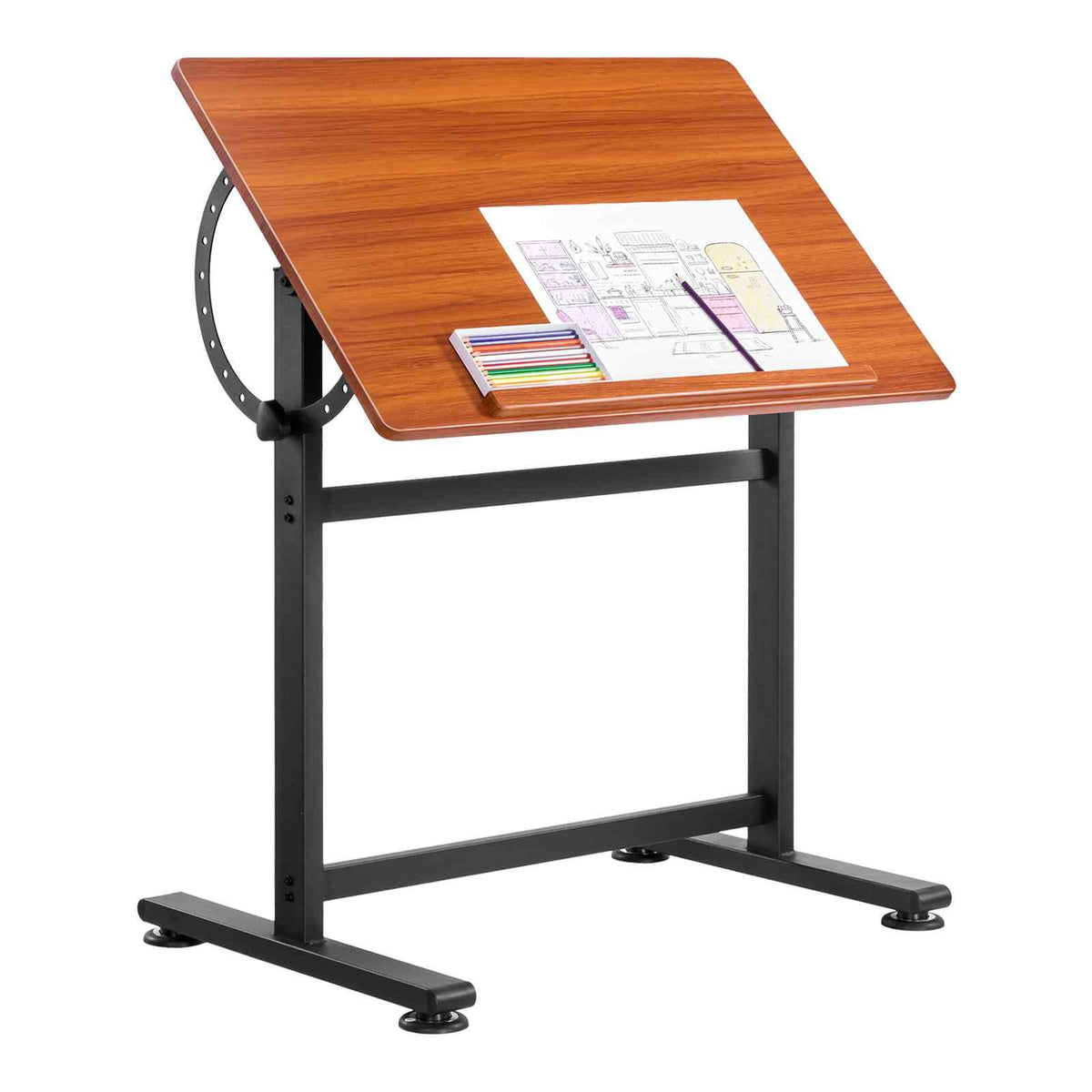 Drafting Table, Adjustable 0°–90° Tilt Drawing Desk, Portable Artist Table with Black H-Frame and Brown Desktop, Wooden Painting Desk Craft Workstation for Reading, Writing, Crafting, Meeting