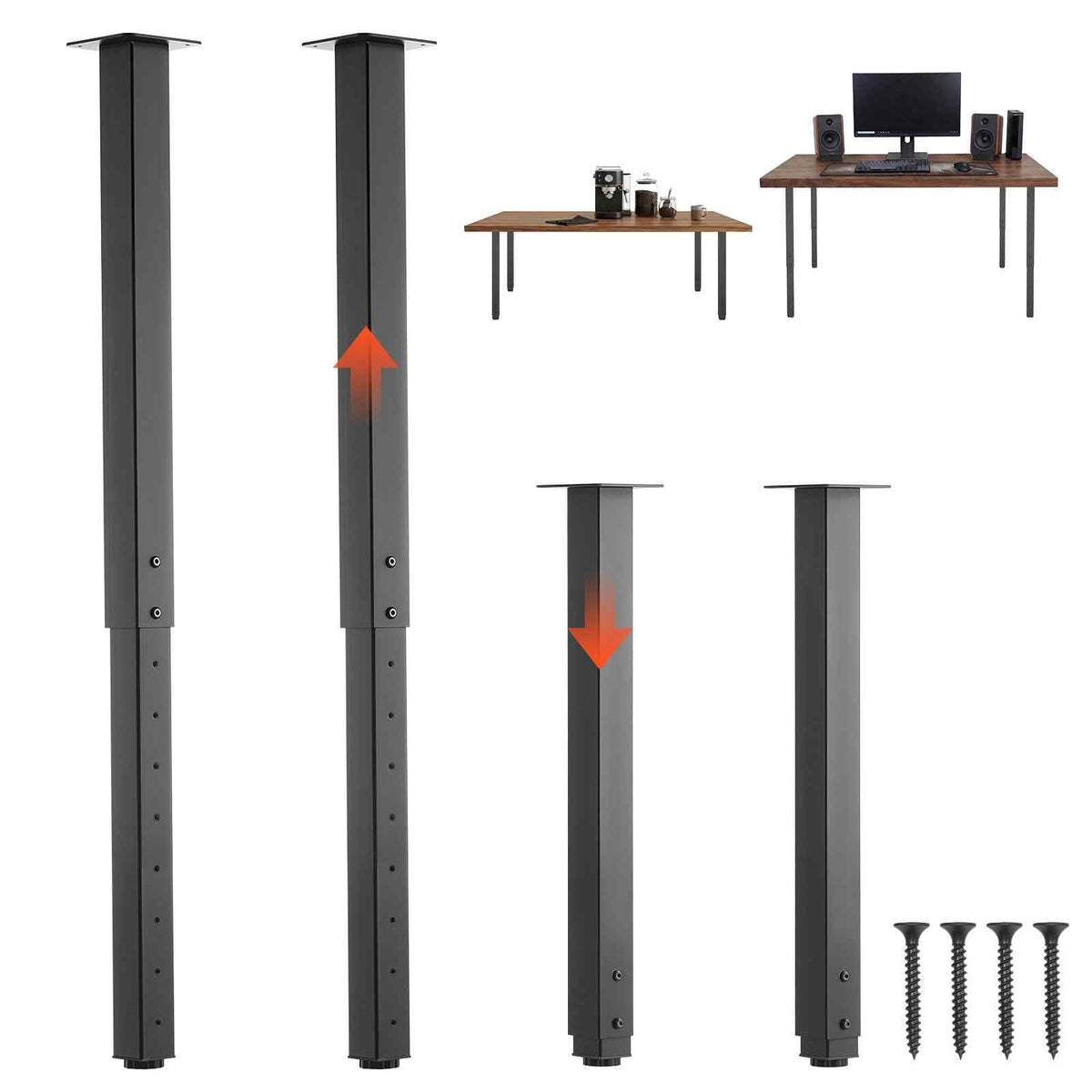 Adjustable Table Legs, 24-40 in Square Steel Furniture Legs, 1200 lbs Max Load Heavy Duty, Quick Installation, Ideal for Home Office Desk DIY, Coffee Dinner Bar Tables, Workbenches, 4 PCS, Black