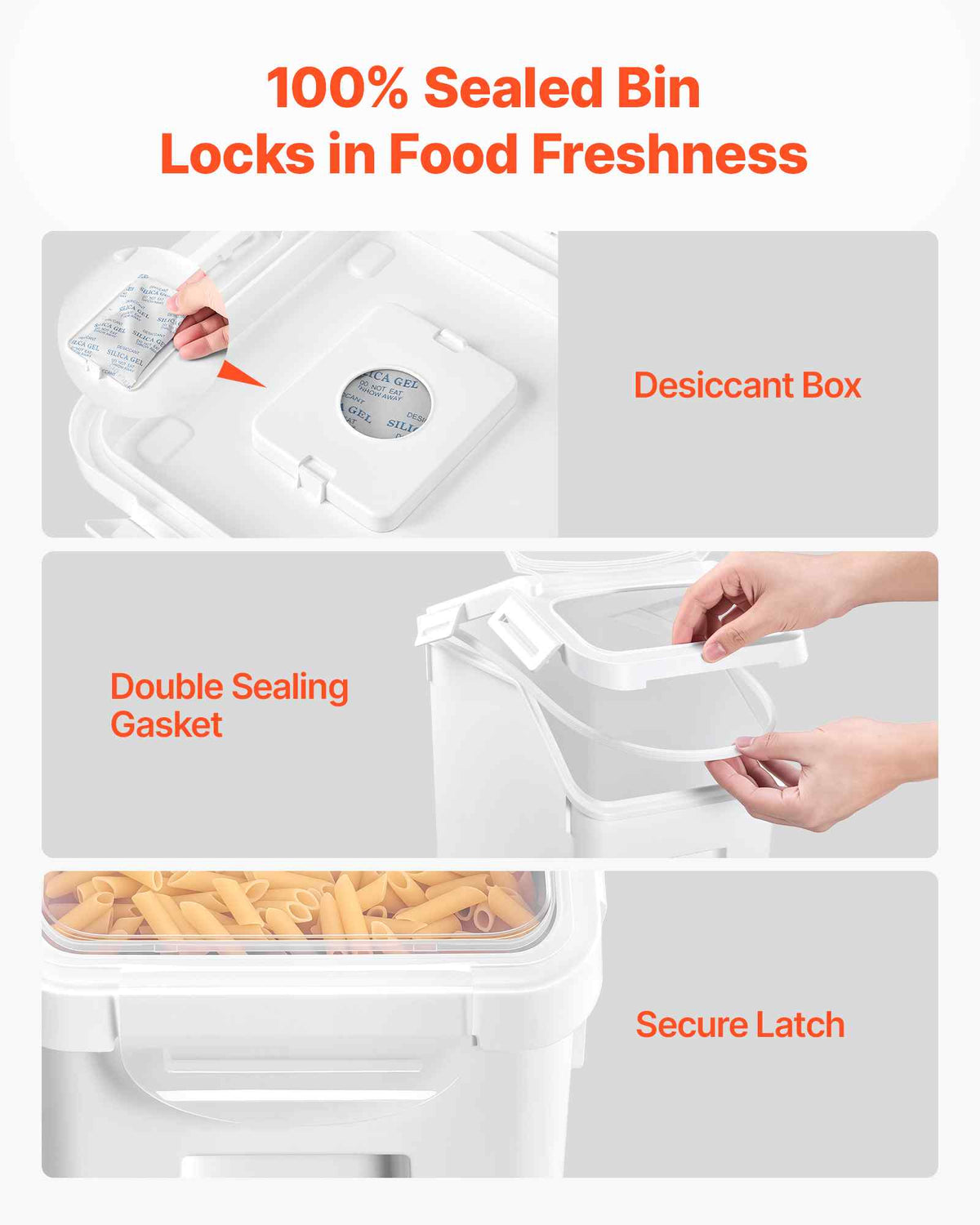 Rice Storage Container 4 Pack 24lbs/3.96Gal x 2 + 32lbs/5.28Gal x 2, for Kitchen Pantry, 15Lx2 + 20Lx2 Dog Food Dispenser, Grain Cereal Flour Ingredient Storage Bin, Measuring Cup, Airtight Lid
