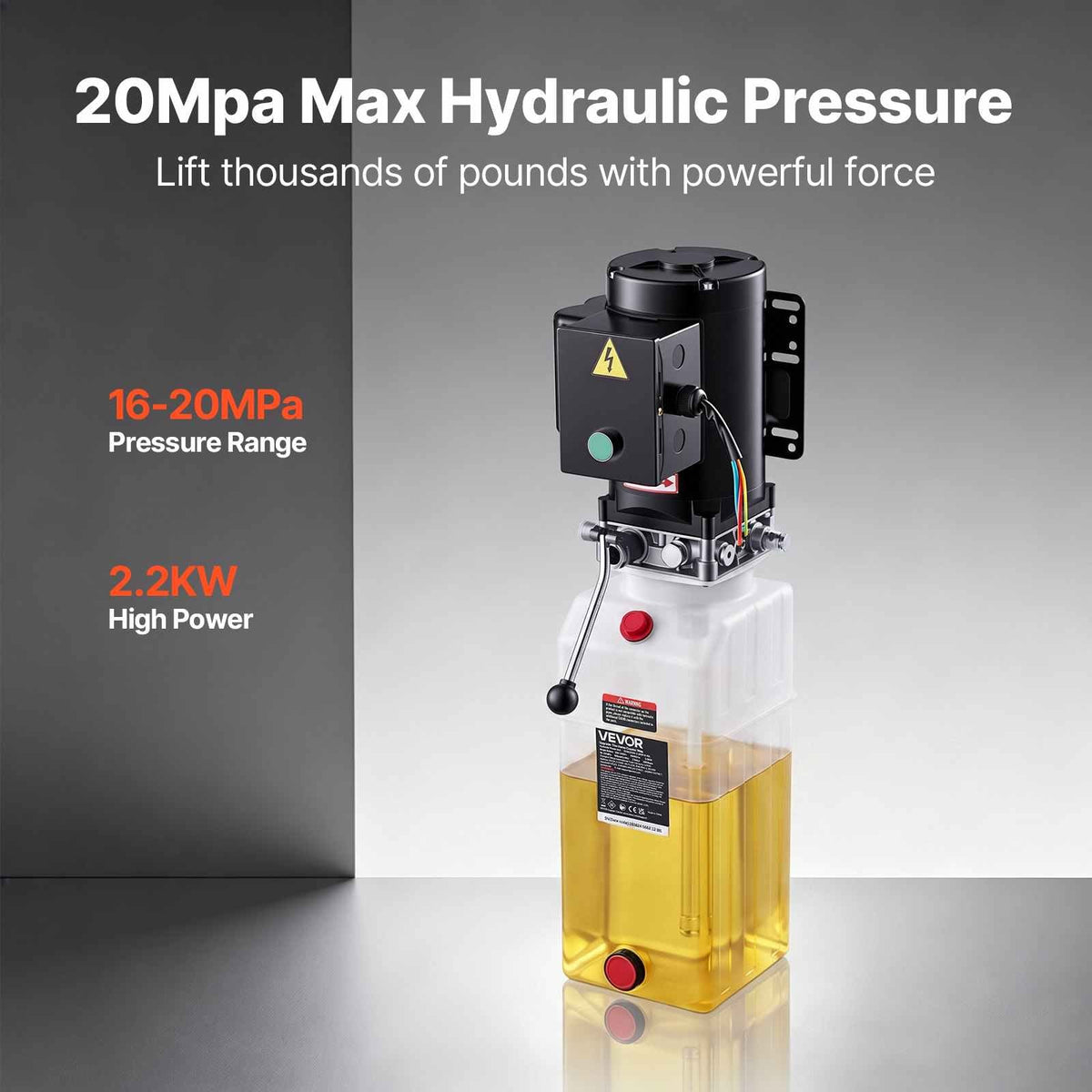 10 Quart Hydraulic Pump, 2.2KW Hydraulic Dump Trailer Pump Single Acting, 3200 PSI Max Relief Pressure, 1.7 GPM Flow Rate, AC220-240V Hydraulic Power Unit Car Lift (Vertical Installation)