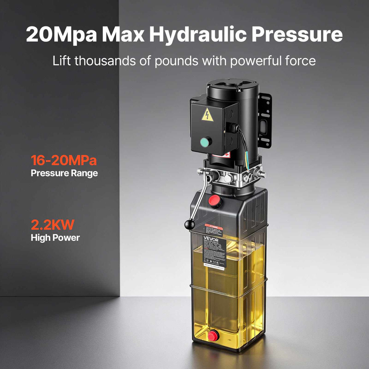 14 Quart Hydraulic Pump, 2.2KW Hydraulic Dump Trailer Pump Single Acting, 3200 PSI Max Relief Pressure, 1.7 GPM Flow Rate, AC220-240V Hydraulic Power Unit Car Lift (Vertical Installation)