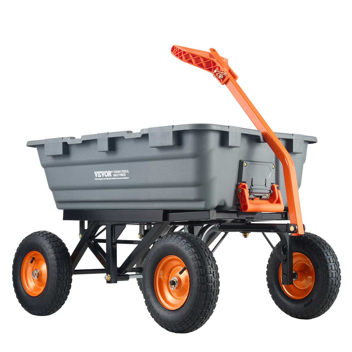 Garden Cart, Durable Poly Dump Cart with Simple Assembly Steel Structure, Versatile Dump Wagon with Dual-Function Handle, Handy Wheelbarrow with 1500 lbs Load Capacity, 13 inch Wheels