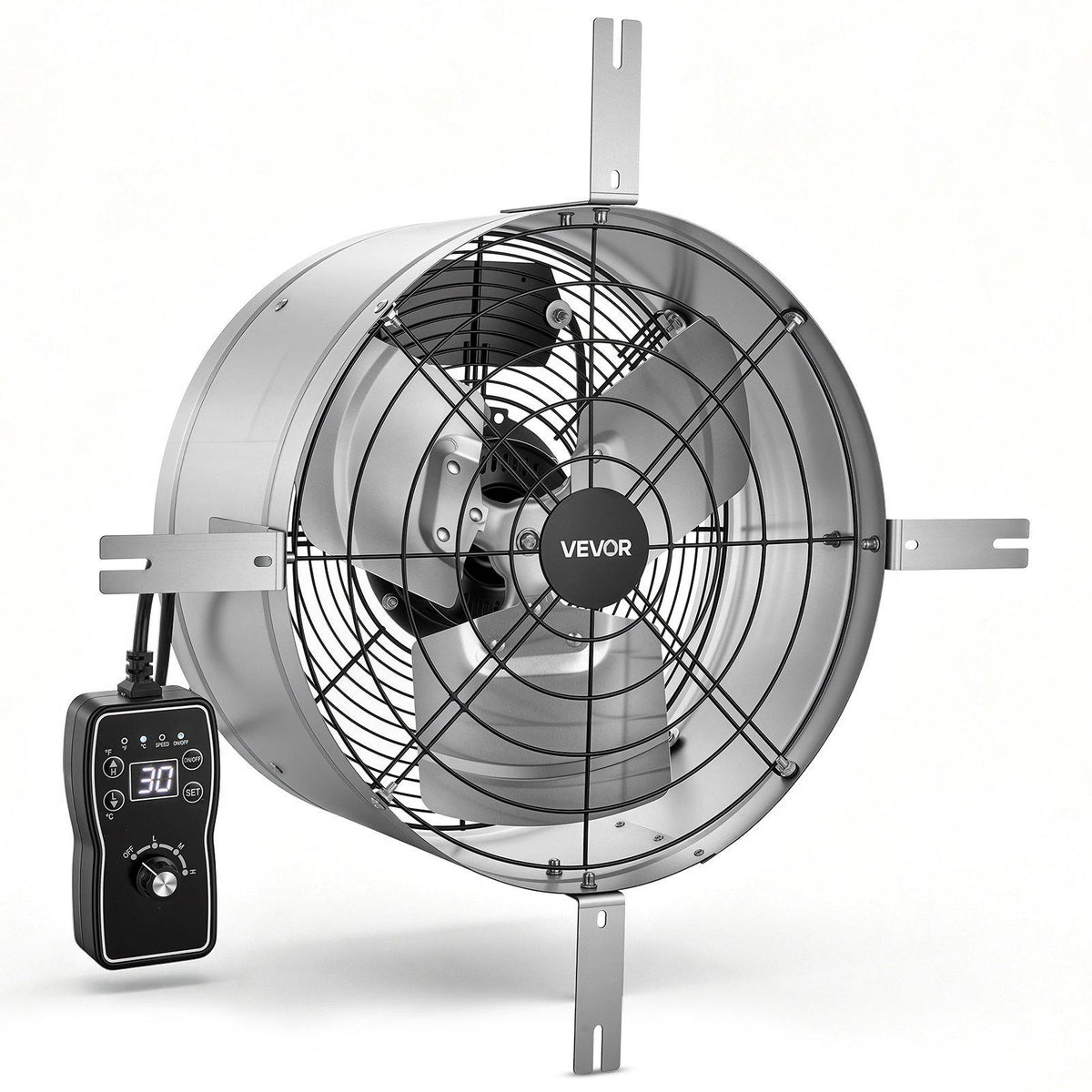 Gable Mount Fan, 15 in Gable Attic Vent Exhaust Fan with Thermostat, 1300 CFM Cooling and Ventilation for Home, Garage, Warehouses, Workshops, Carbon Steel Housing with Mounting Bracket, Silver