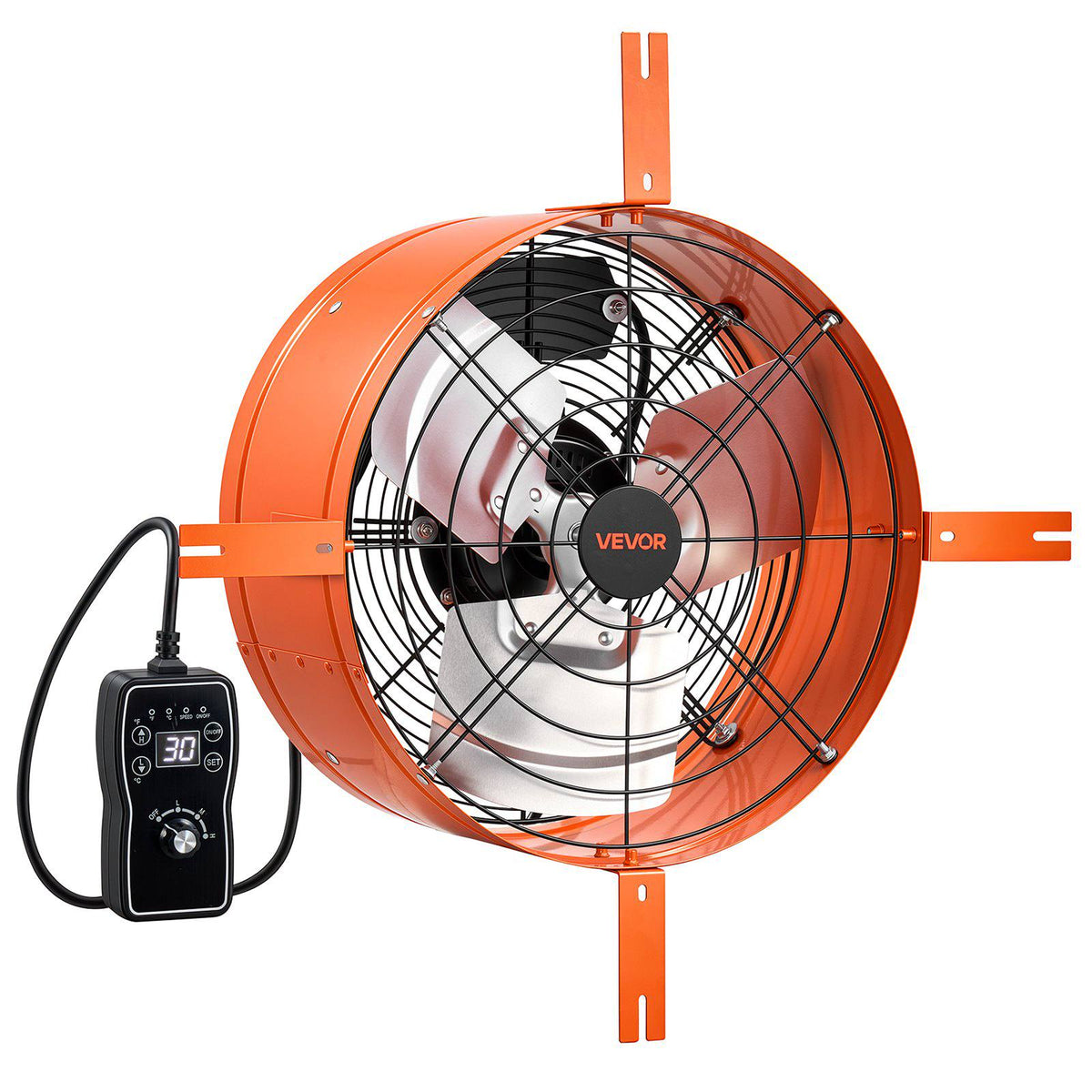 Gable Mount Fan, 15 in Attic Vent Exhaust Fan 1650 CFM Thermostat, Cooling and Ventilation for Home, Garage, Warehouse, Workshop, Carbon Steel Housing with Mounting Brackets & Hardware, Orange