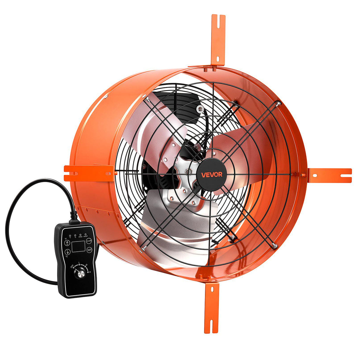 Gable Mount Fan, 16 in Attic Vent Exhaust Fan 1945 CFM Thermostat, Cooling and Ventilation for Home, Garage, Warehouse, Workshop, Carbon Steel Housing with Mounting Brackets & Hardware, Orange
