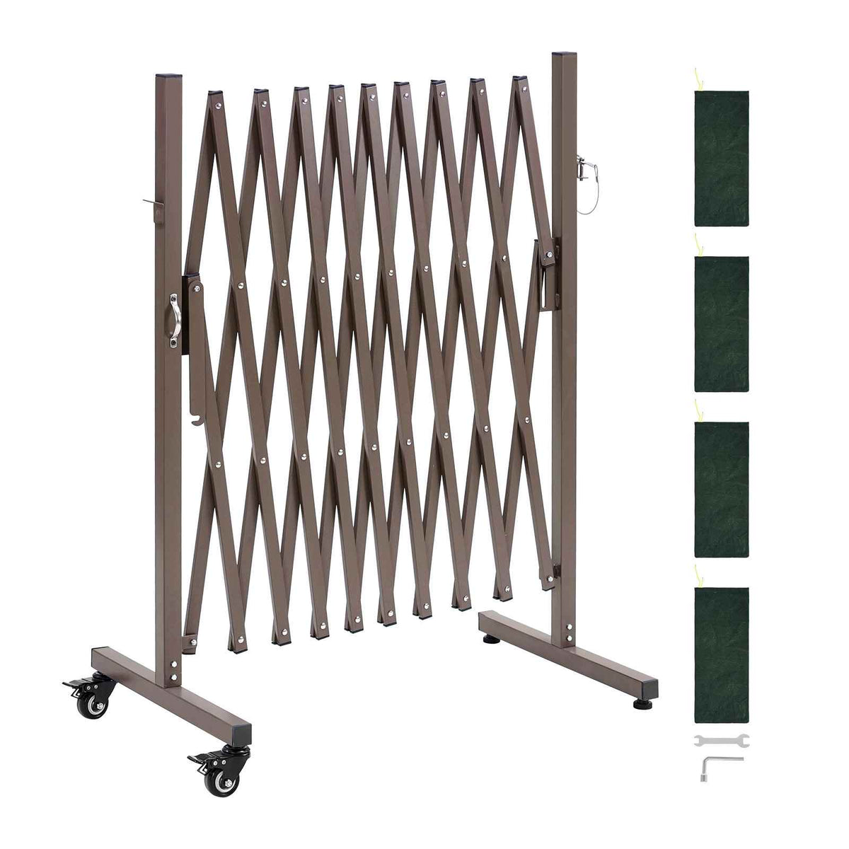 Expandable Barricade, 10FT Expandable Safety Barrier, Flexible Mobile Barricade with Locking Casters, Portable Folding Security Gate Metal Traffic Fence for Patio Garden Stairway