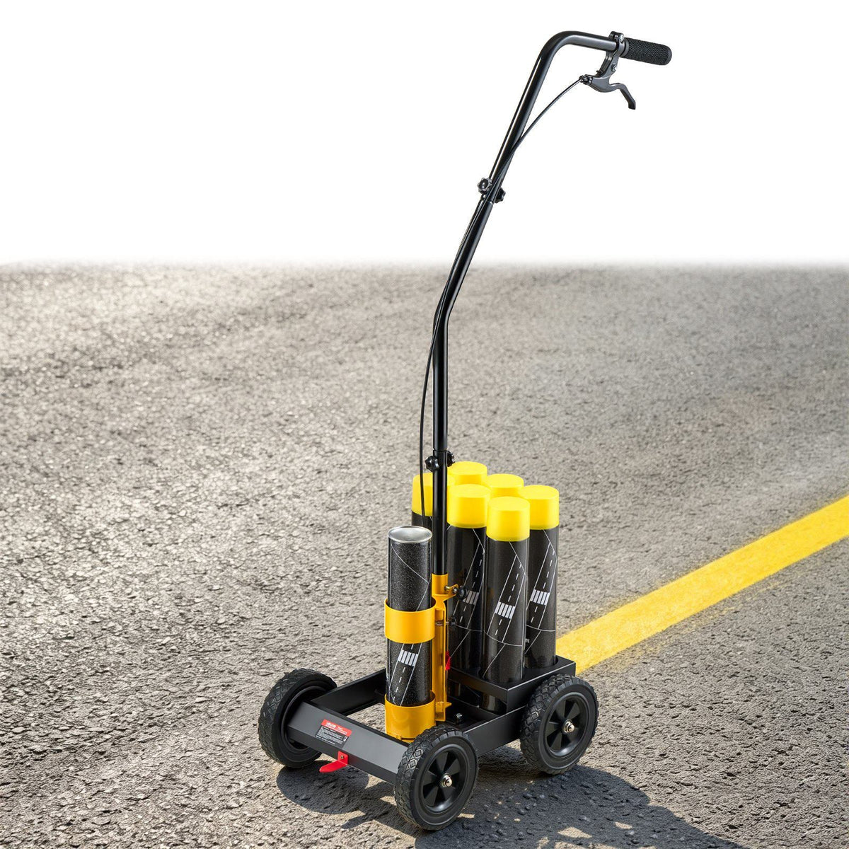 Striping Line Marking Machine 6-Can Capacity Black with 4 Wheels, Parking Lot Striping Machine, 2 to 4 in Adjustable Line Width, Heavy Duty, Fast and Accurate Marking, with Adapter Nozzle
