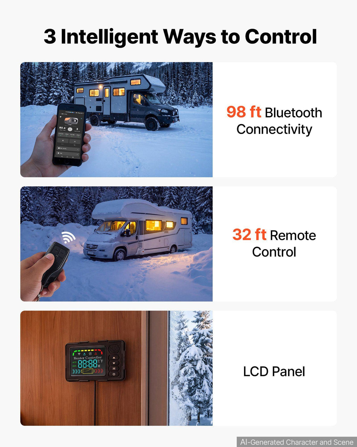 Diesel Heater DC 12V 10 L/2.6 Gal Large Fuel Tank Diesel Air Heater, For Various Vehicles, Fast Heating, with Bluetooth App Control, Remote Control and LCD Panel, Automatic Altitude Compensation