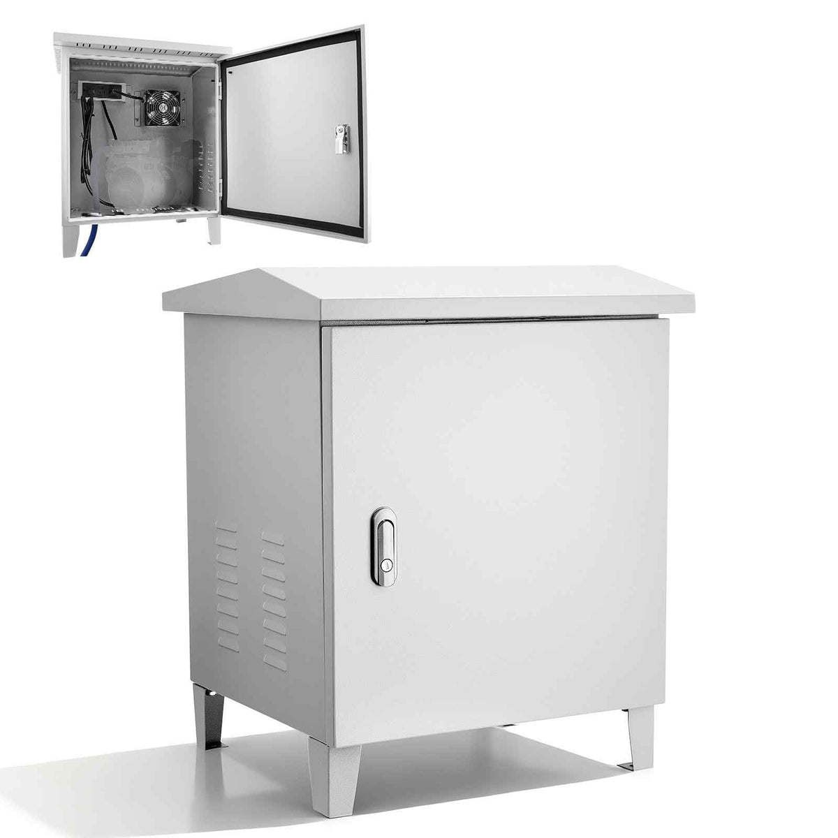 Pond Aerator Weatherproof Outdoor Cabinet, Housing for Pond Aerator with Cooling Fan & AC Power Outlet, 16.9 x 19.7 x 22.8 in, Water Garden Aeration Box, Fits Most Aeration Compressors