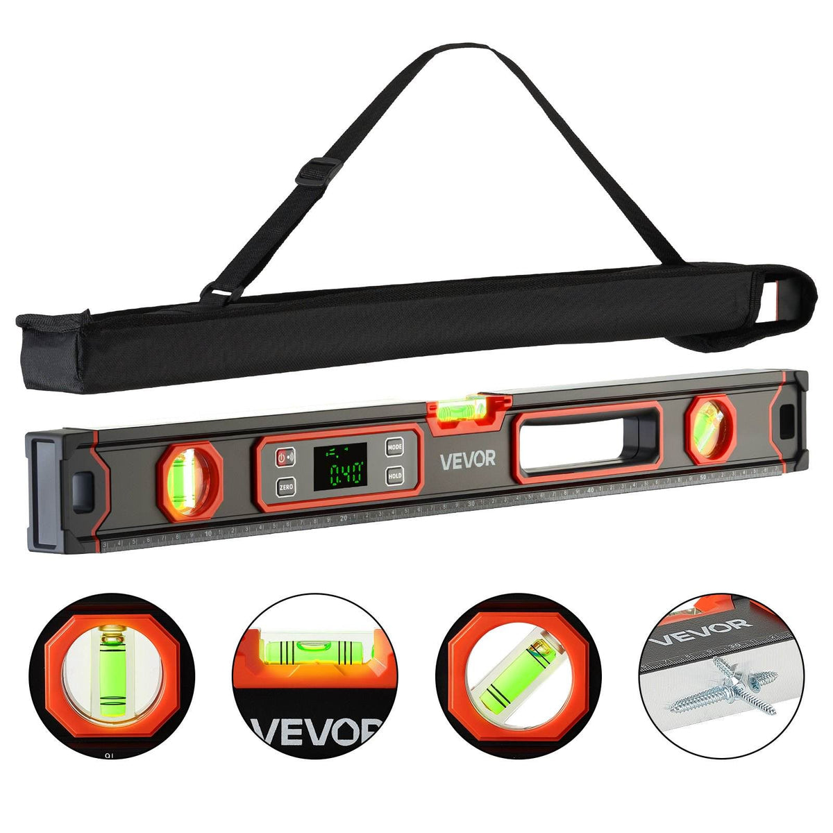Digital Level, 24 in Length, Magnetic Electronic Level with LED Backlit Display, 360° Electronic Leveler Tool with 0°/45°/90° Bubble Vials, IP54 Rating for Construction Carpentry Home Renovation