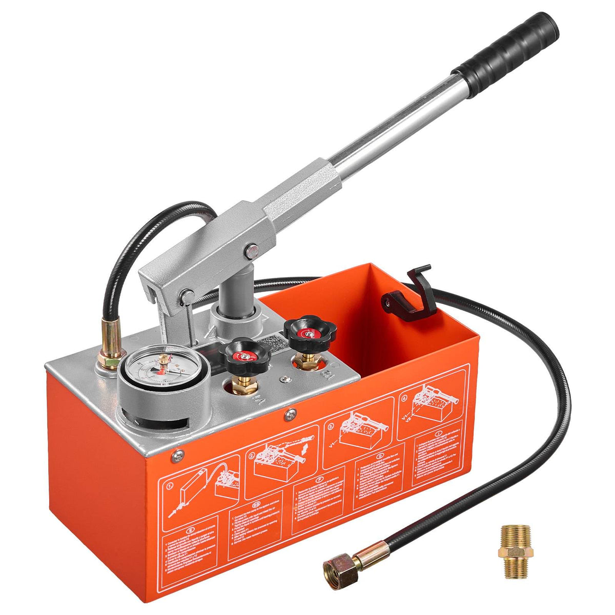 Hydrostatic Test Pump 1.6 Gallon Hydraulic Manual Water Pressure Tester, Dual Valve Hydrostatic Water Pipe Leakage Pressure Test Pump Kit with Gauge & Tank, 0-30 Bar Range, for Pipeline Heating