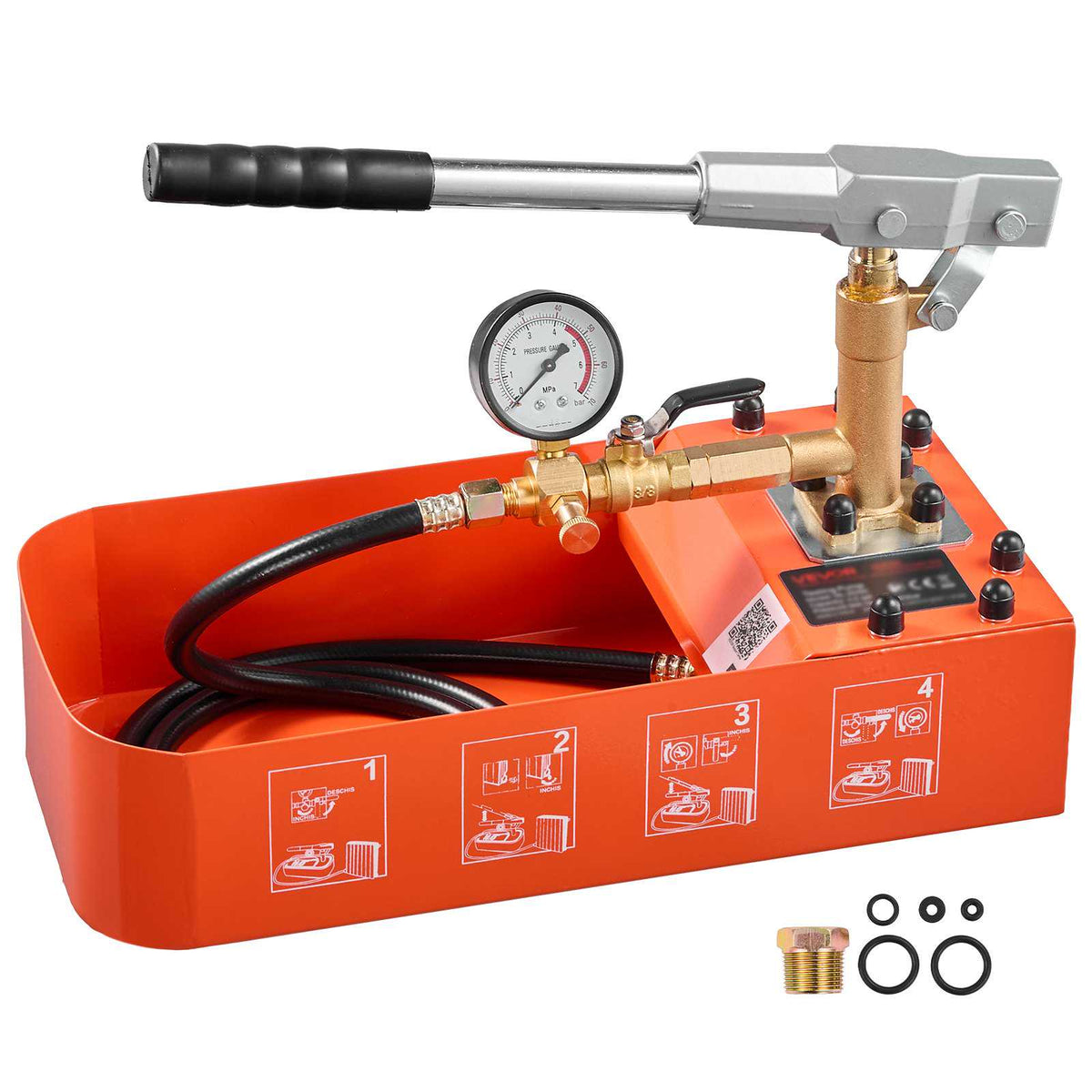 Hydrostatic Test Pump 2 Gallon Hydraulic Manual Water Pressure Tester, Single Valve Hydrostatic Water Pipe Leakage Pressure Test Pump Kit with Gauge & Tank, 0-50 Bar Range, for Pipeline Heating