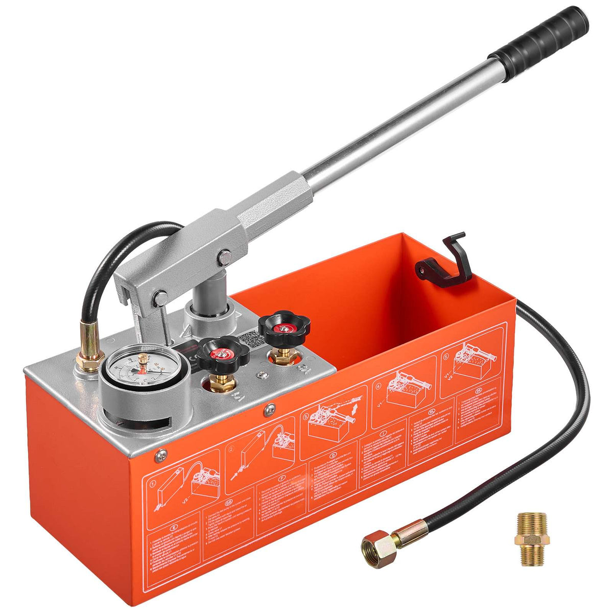 Hydrostatic Test Pump 2 Gallon Hydraulic Manual Water Pressure Tester, Dual Valve Hydrostatic Water Pipe Leakage Pressure Test Pump Kit with Gauge & Tank, 0-60 Bar Range, for Pipeline, Heating