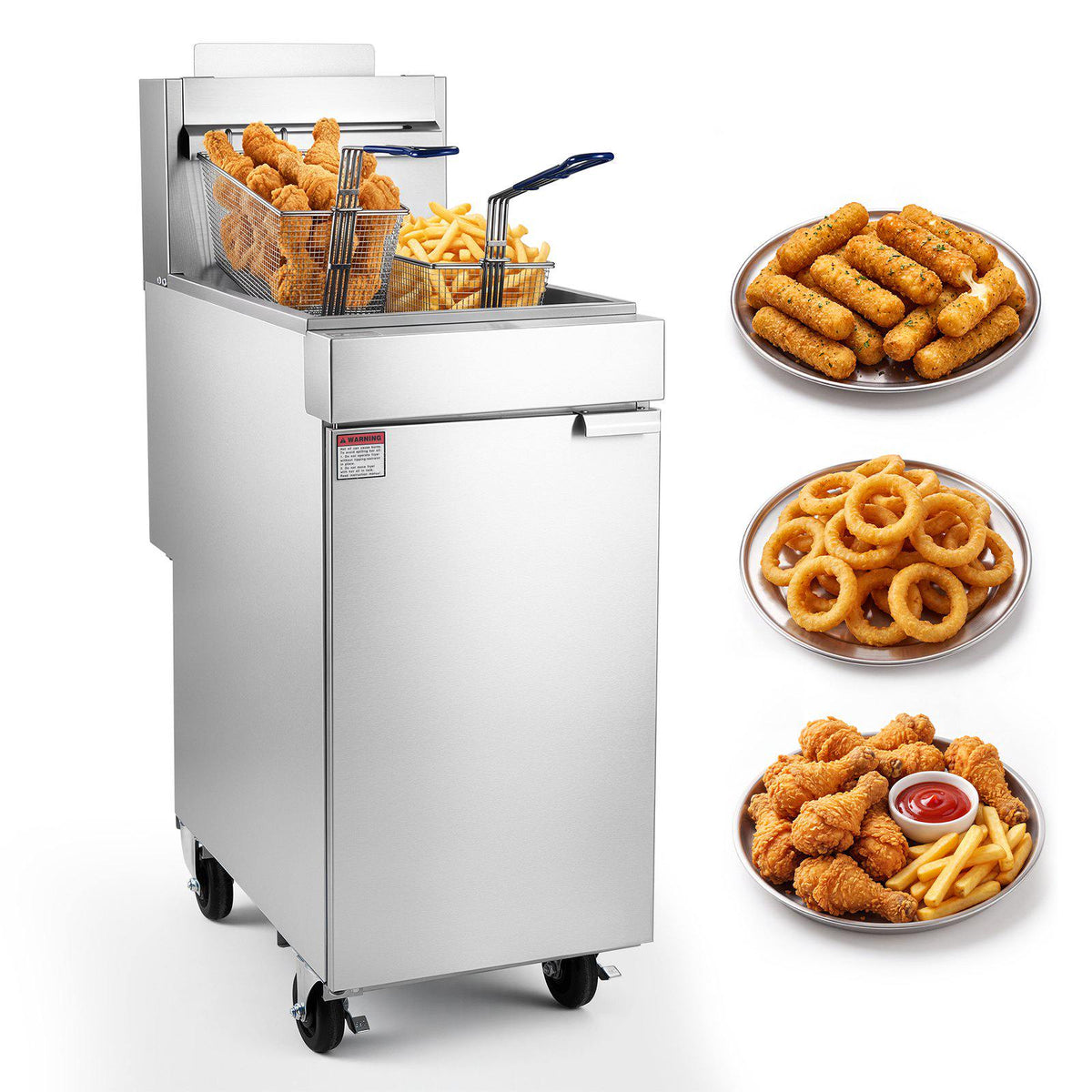 Commercial Propane Deep Fryer 90,000 BTU with 2 Baskets, 3-Tube Burner Fryer, Stainless Steel Floor Standing Deep Fryers Cart, 40 lbs Capacity for Restaurants