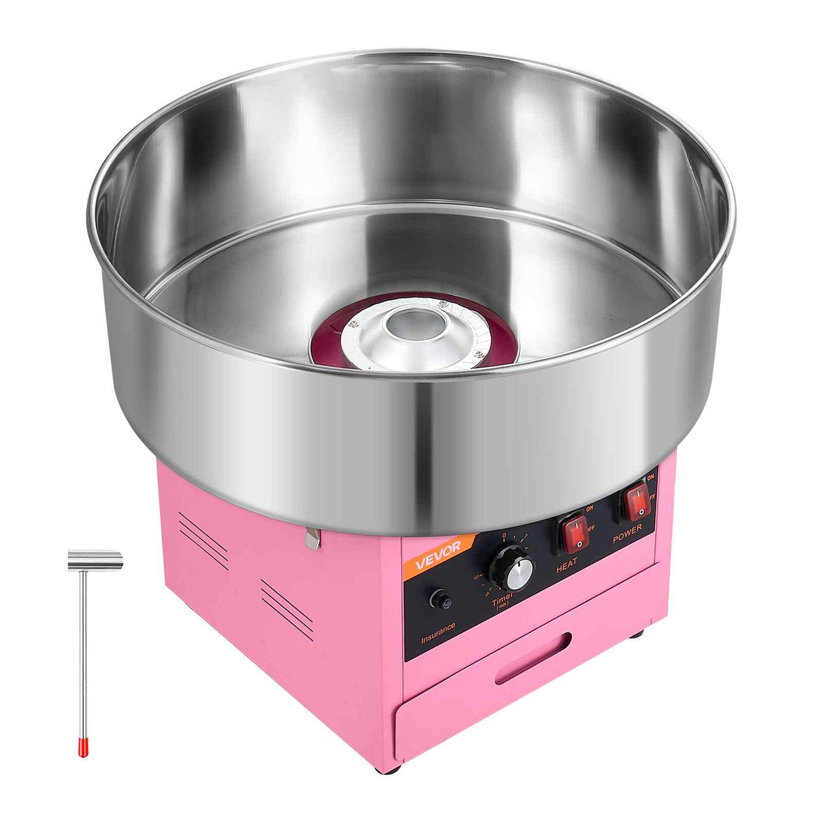 Cotton Candy Machine Commercial 1000W Electric Candy Floss Maker Pink, Ideal for Home, Carnival, Birthday, Family Party, Easy Use with 20.5 in Stainless Steel Bowl, Storage Drawer, Sugar Scoop