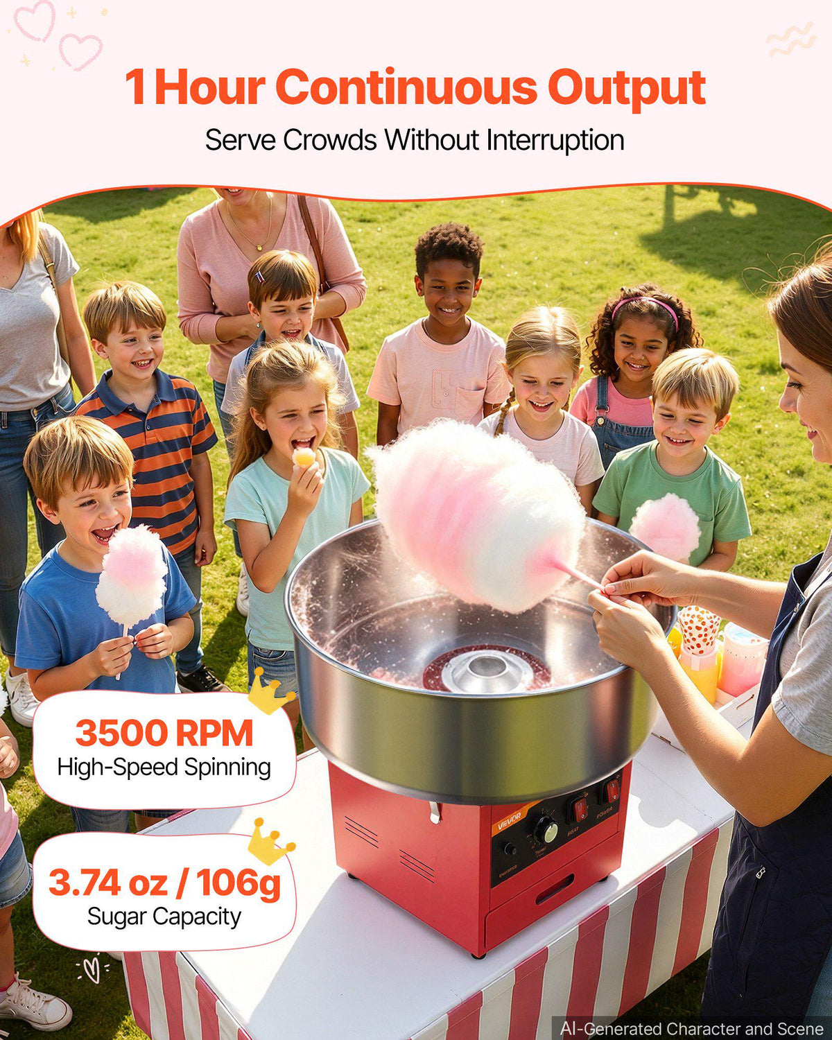 Cotton Candy Machine Commercial 1000W Electric Candy Floss Maker Red, Ideal for Home, Carnival, Birthday, Family Party, Easy Use with 20.5 in Stainless Steel Bowl, Storage Drawer, Sugar Scoop
