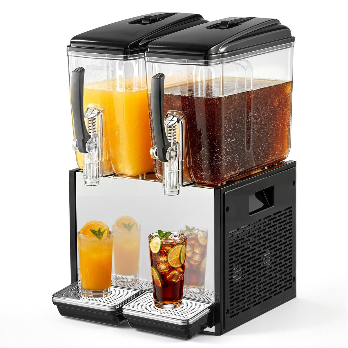 Commercial Beverage Dispenser 2 Tanks 12 L / 12.7 QT Per Tank, Stainless Steel Juice Dispenser, Ice Tea Drink Machine with 45℉ to 54℉ Cooling Temperature, for Cold Drink Restaurant Bar Party