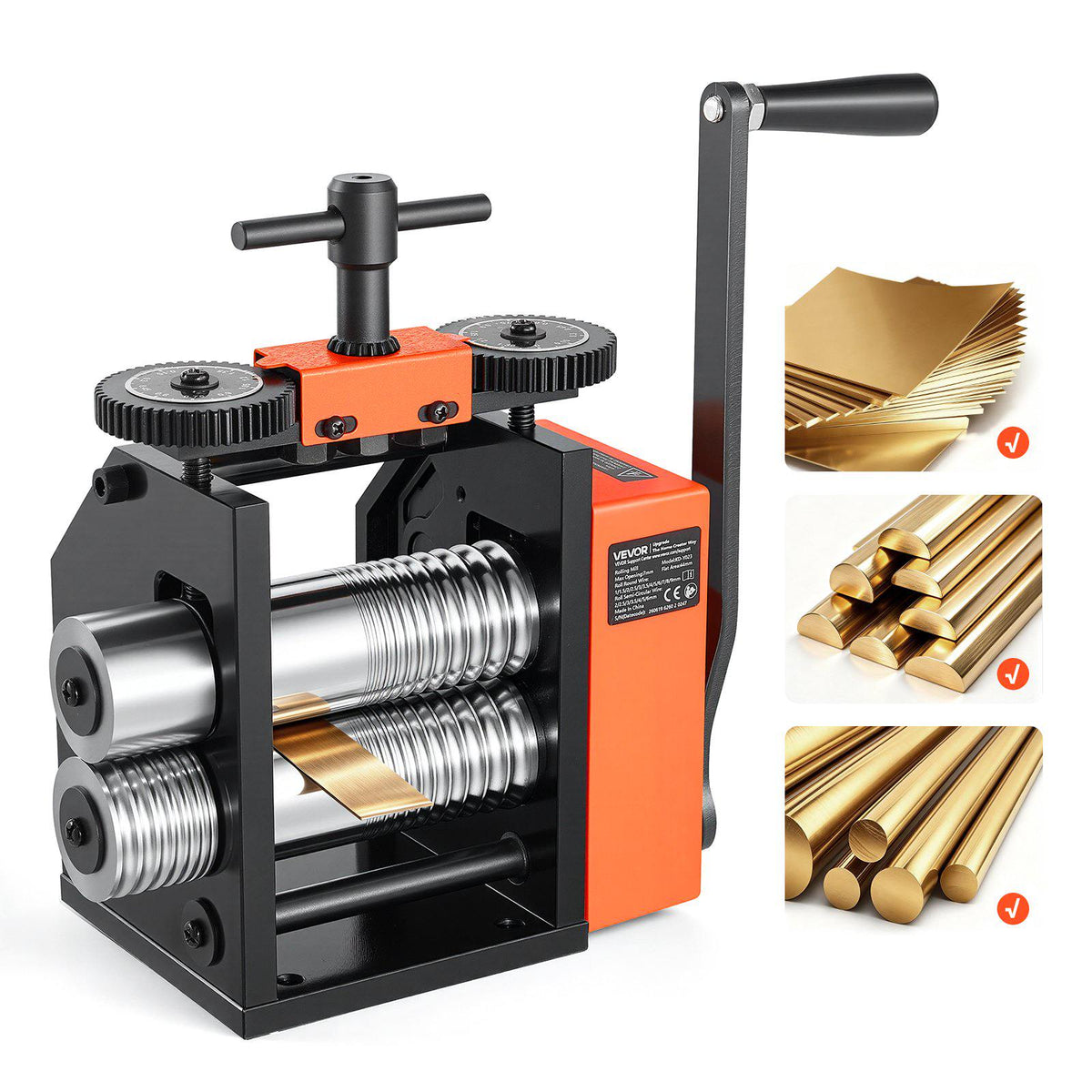 Rolling Mill 3-in-1 Round Flat Half-Round Forming Roller Mill Machine, Manual Jewelry DIY Tool, 0.03-7 mm Adjustable Thickness, Stable & Even Rolling, for Ductile Metals, Gold, Silver, Copper