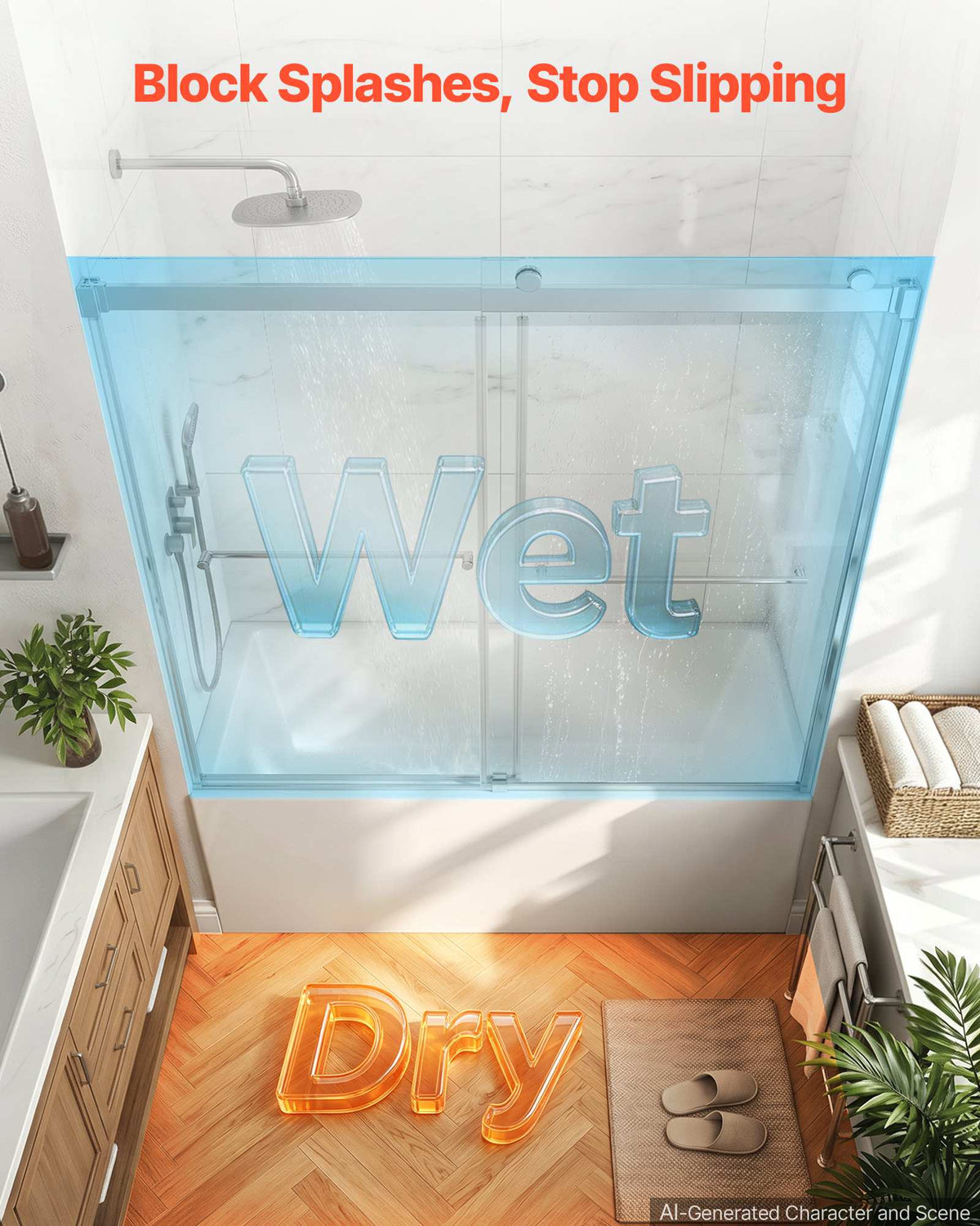 Bathtub Shower Door 60"W x 60"H Frameless Bypass Sliding Doors Silver, 5/16" Clear Tempered Glass, Double Sliding Tub Shower Doors with 2 Stainless Steel Handles, Nano Coating, for Bathroom Tubs