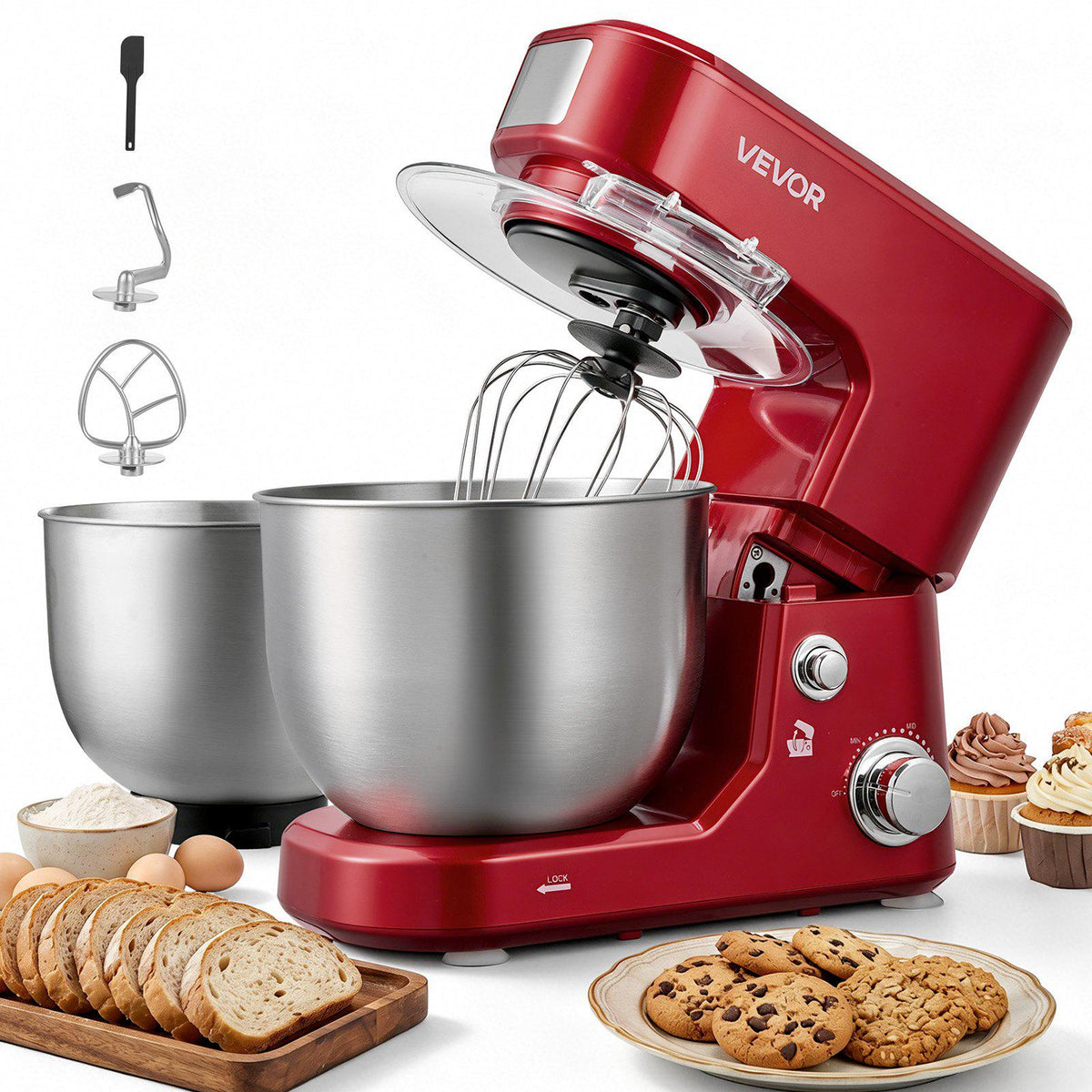 5.3+4.2 Qt Tilt Head Stand Mixer 400W Electric Dough Mixer, 3 Speeds Food Kitchen Mixer with Stainless Steel Bowl, Splash Guard, Dough Hook, Whisk, Beater, for Baking Mixing Whipping