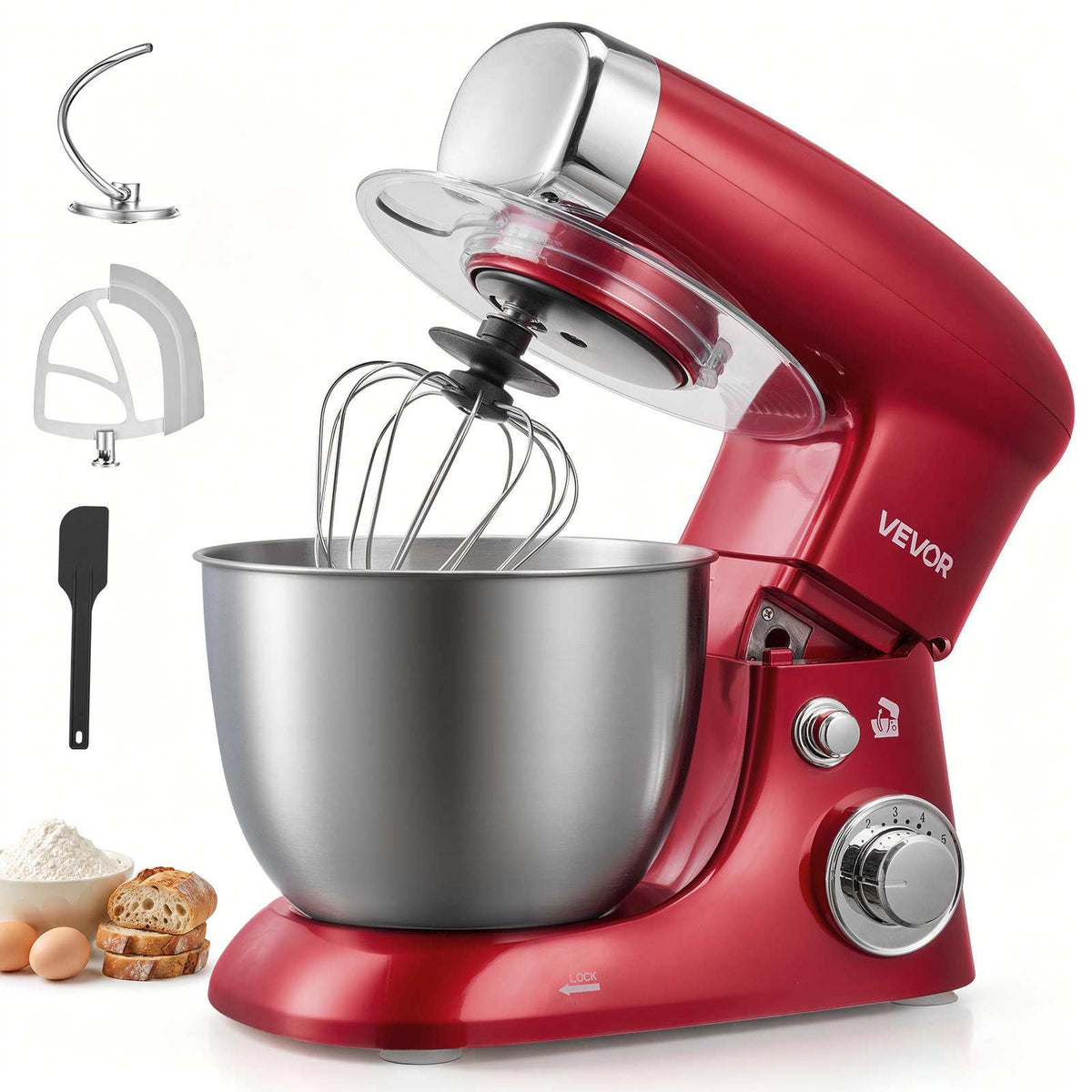 4.2 Qt Tilt Head Stand Mixer 400W Electric Dough Mixer, 6 Speeds Food Kitchen Mixer with Stainless Steel Bowl, Splash Guard, Dough Hook, Whisk, Beater, for Baking Mixing Whipping