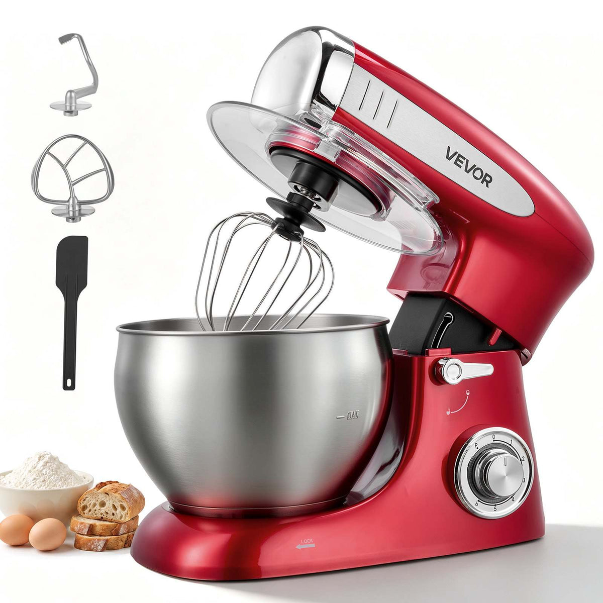 7.4 Qt Tilt Head Stand Mixer 500W Electric Dough Mixer, 6 Speeds with Pulse Food Kitchen Mixer with Stainless Steel Bowl, Splash Guard, Dough Hook, Whisk, Beater, for Baking Mixing