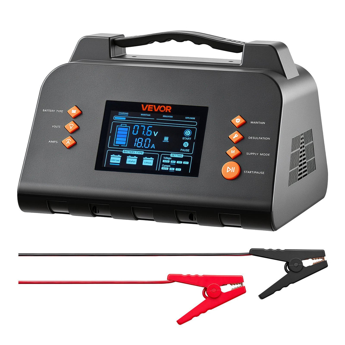 Smart Battery Charger 25A 6V 12V 24V for Lithium LiFePO4 Lead-Acid, Compatible with Cars Motorcycles Mid-Size RVs, Trickle Charging Maintainer Desulfator, Charger with 3.8 Inch LCD Display