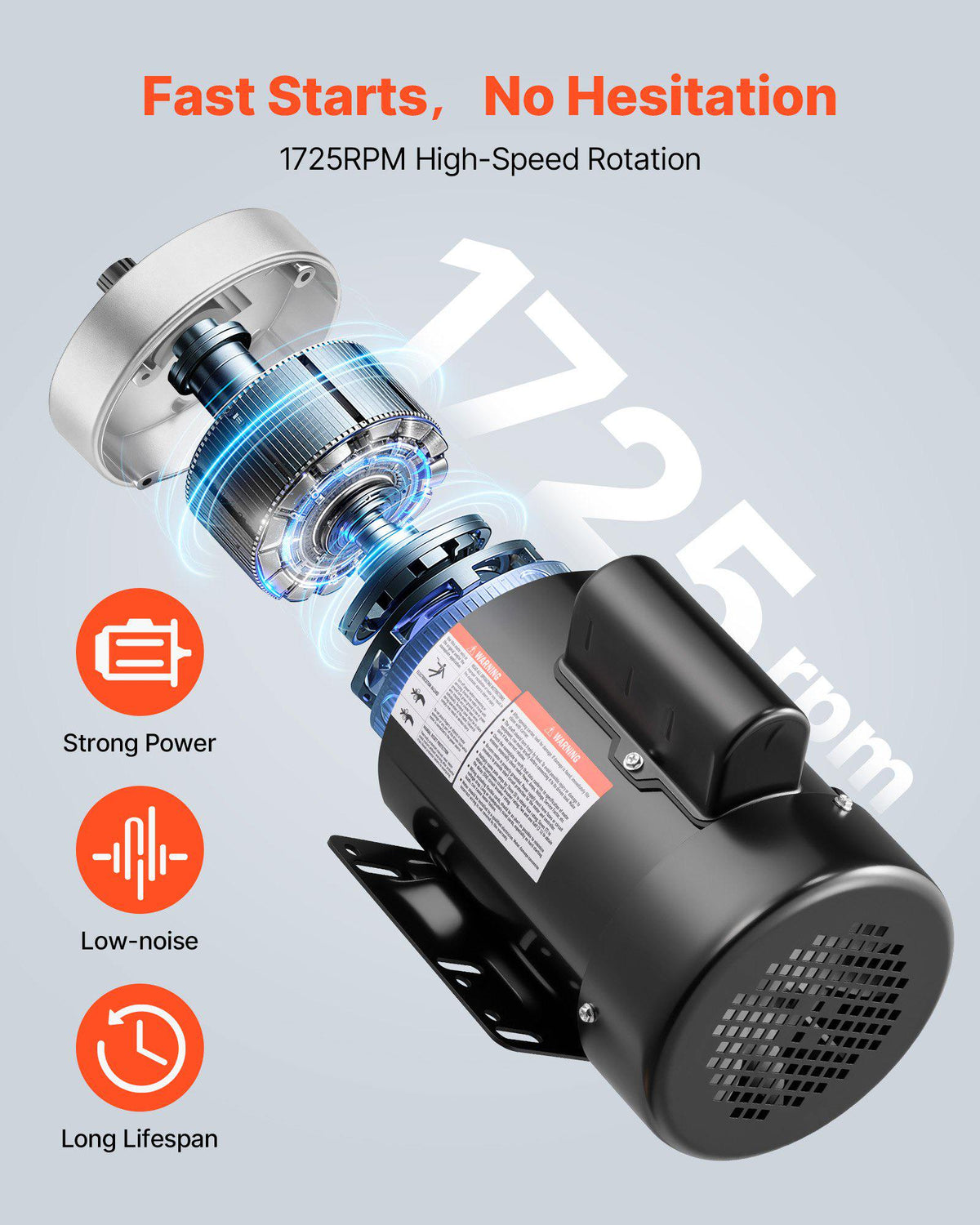 1 HP Electric Motor, 1725RPM Air Compressor Motor, CW/CCW Rotation, 5/8 inch Shaft Diameter, 1.88inch Shaft Length, 4.1N.m Torque, Single-Phase, TEFC Cooling, 115V/230V, 56 Frame