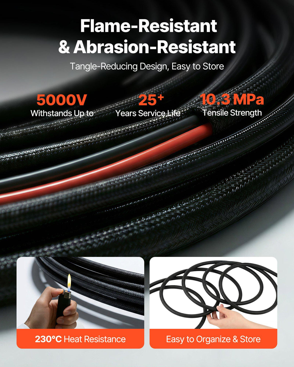30FT Solar Panel Extension Cable, 10 AWG, Solar Panel Wire with Flame Retardant Protective Sleeving, Female and Male Connectors, IP67 Waterproof PV Wire, for Outdoor Automotive RV, Black & Red
