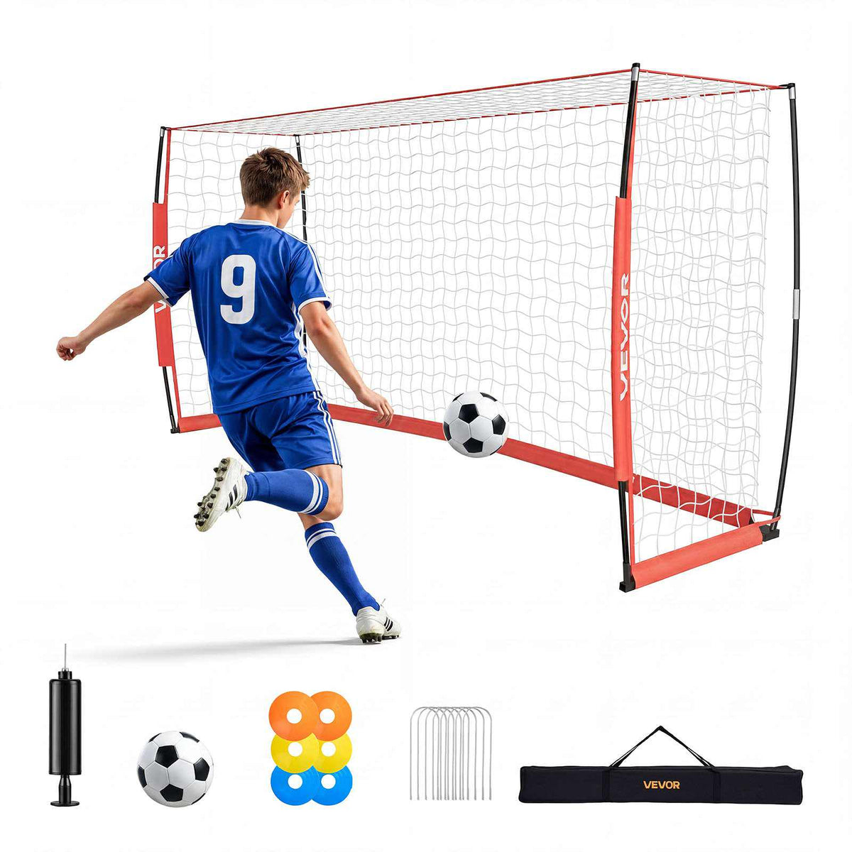 Soccer Goal 12 x 6 FT Soccer Net for Backyard Collapsible Base Red, Portable & Quick Setup Set, with Metal Base, Carry Bag, Ground Stakes, for Youth & Adults Outdoor Backyard Practice Training