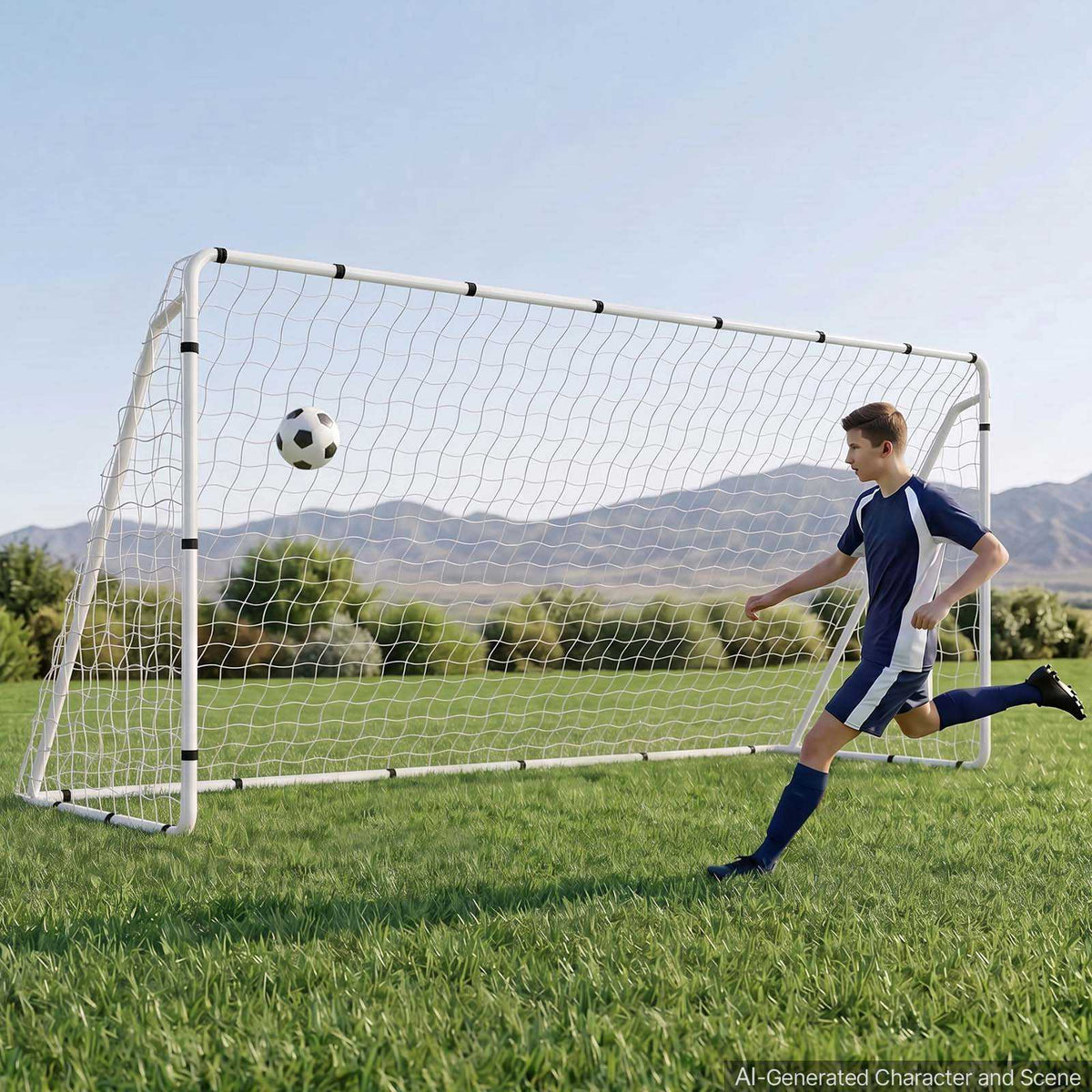 Soccer Goal 12 x 6 FT Soccer Goal for Backyard with Iron Frame PE Net, Portable & Durable Set, High-Strength Net, Ground Stakes, Straps, for Youth & Adults Outdoor Backyard Practice Training