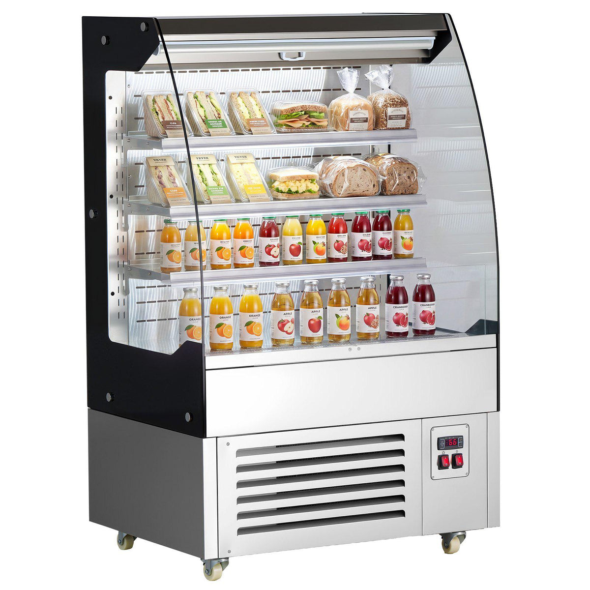 Open Air Merchandiser, 5.4 cu. ft. 3-Tier Shelving Commercial Refrigerator, Grab and Go Fan Cooling Display Cooler, with LED Lighting, Night Curtain, Upright for Restaurants, Stores, Office