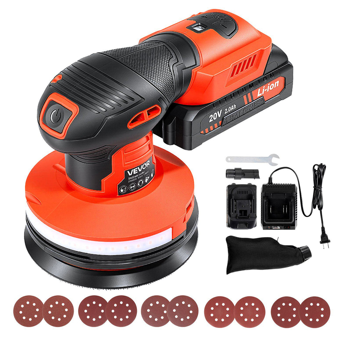 5-Inch Cordless Random Orbital Sander 300W Brushless Orbital Sander, 4000-10000RPM 7 Speeds Electric Palm Sanders with 10PCS Sandpapers & Dust Collection Bag for Woodworking Detailing Sanding