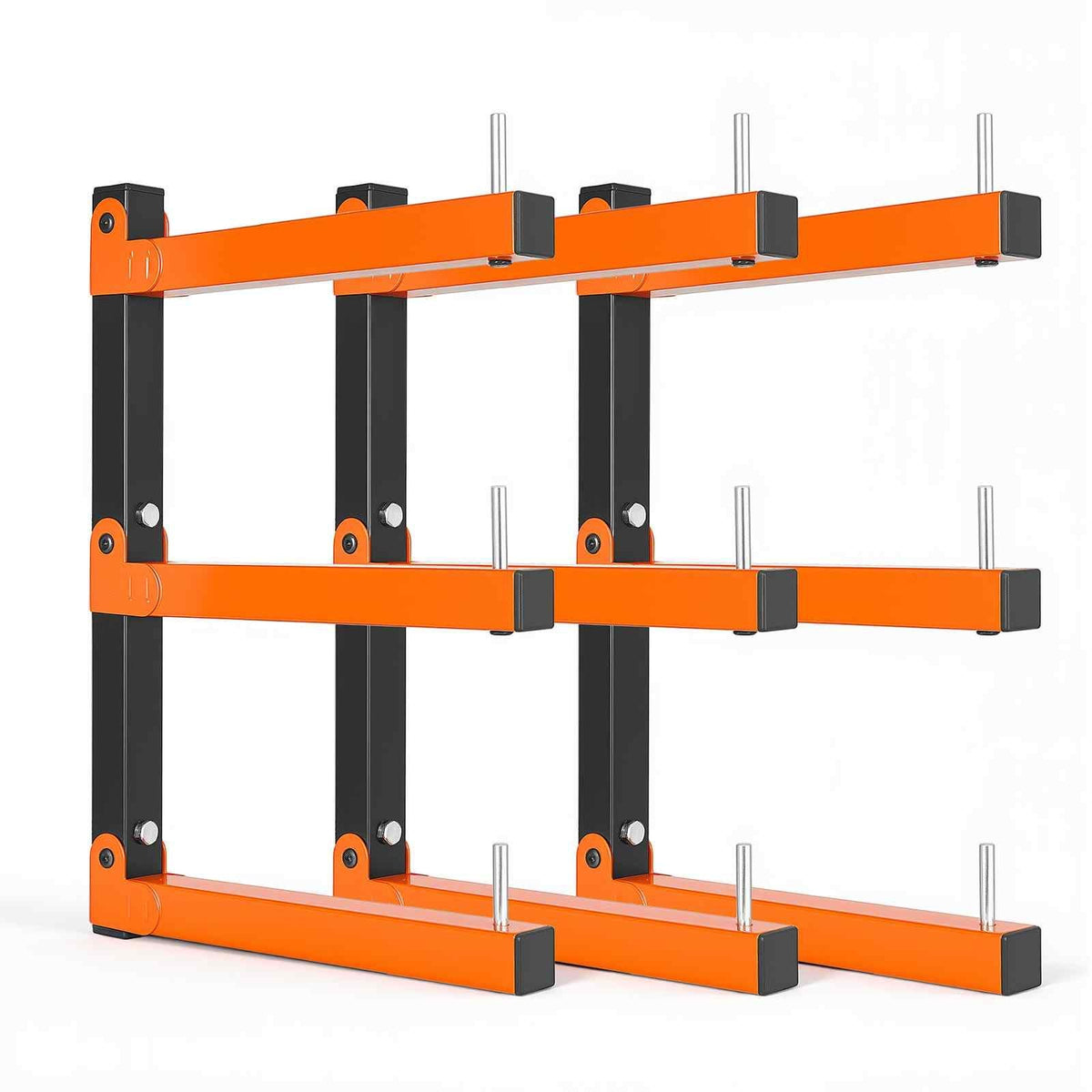 Lumber Rack, 3-Tier 3-Pack 110 lbs per Tier, Foldable Wood Storage, Wall-mounted for Garages, Workshops, Warehouse, Basement, Heavy-Duty Cantilever Arms, Locking Pins, Steel, Orange & Black