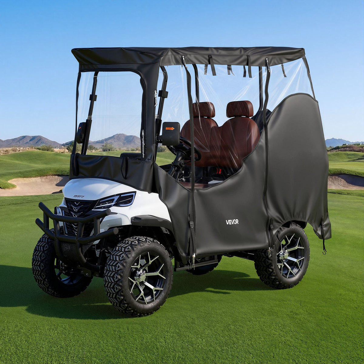 Golf Cart Cover, Visible Full-Enclosure 2&2+2 Passenger Golf Cart, 420D Waterproof Oxford Fabric Club Car Cover Fits Most Carts Club Car, Yamaha, EZGO, Honda, PVC Coating & Windproof Hook Design
