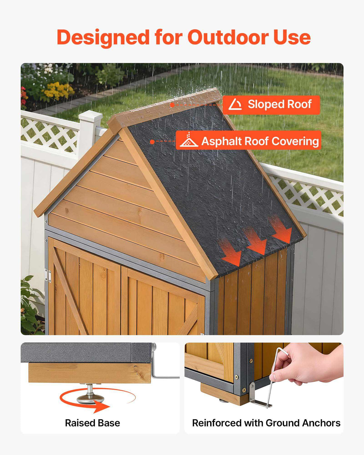 Outdoor Storage Shed, 29.9" x 66.93" Wood & Metal Garden Tool Shed with Lockable Doors & Sloped Roof, Waterproof Outside Storage Cabinet with Shelves & Floor for Backyard Patio Lawn, Brown