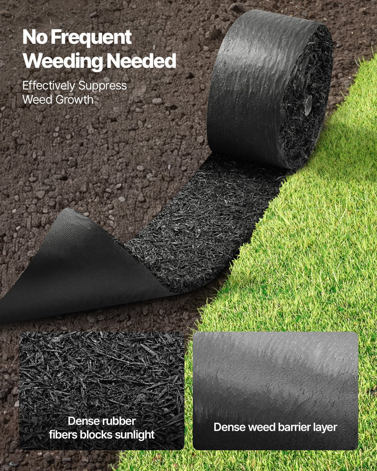 Rubber Mulch Mat Roll, 6 Rolls 120 x 4.5 in, Recycled Rubber Permanent Mulch Edging Border, Natural-Looking Flower Barrier with Stakes, 0.5 in Thick Cuttable Garden Edgings for Landscaping