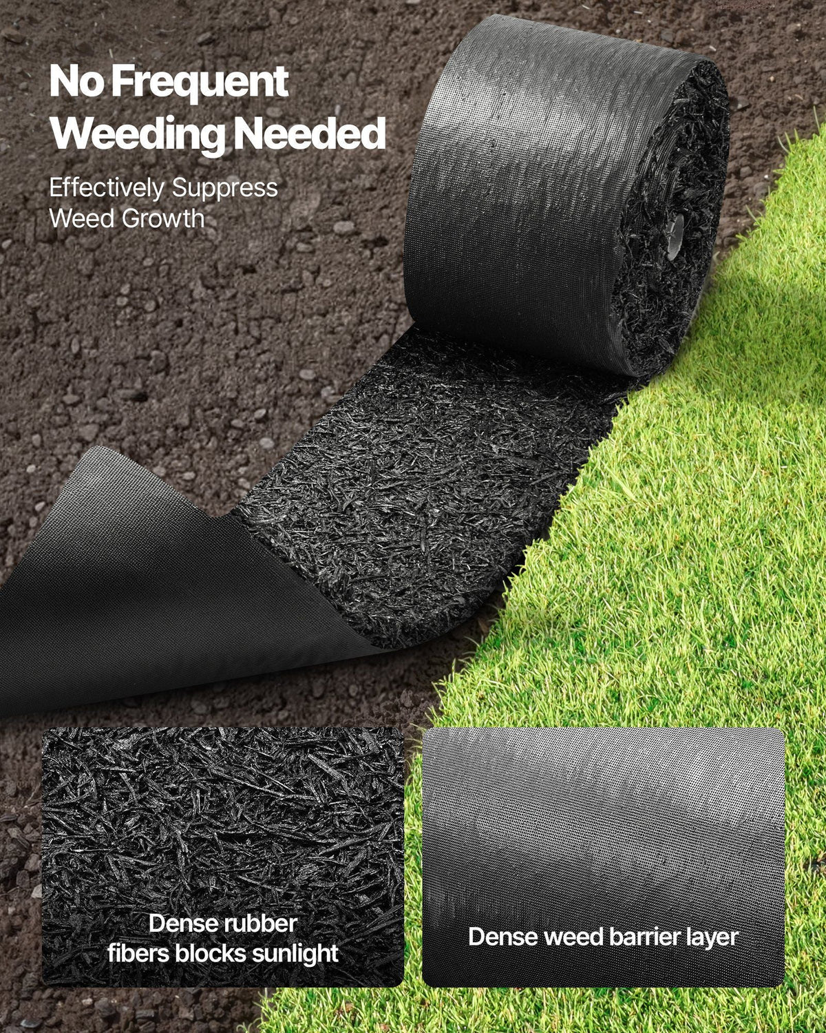 Rubber Mulch Mat Roll, 2 Rolls 140 x 4.5 in, Recycled Rubber Permanent Mulch Edging Border, Natural-Looking Flower Barrier with Stakes, 0.5 in Thick Cuttable Garden Edgings for Landscaping