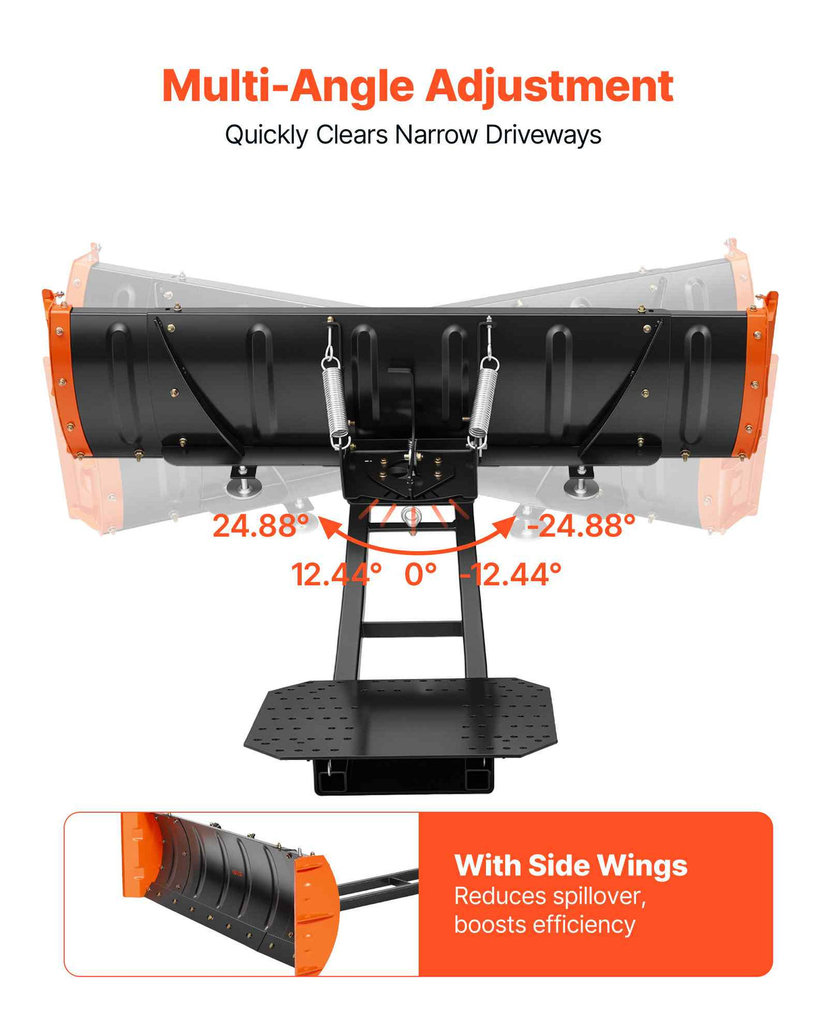 Snow Plow Kit 43 in/60 in Width Adjustable Plow Attachment Side Wings, for Most ATVs & UTVs, Height & Left-Right Adjustable, 3 Mount Options, Universal Steel ATV Scrape Blade, Efficient Clearing