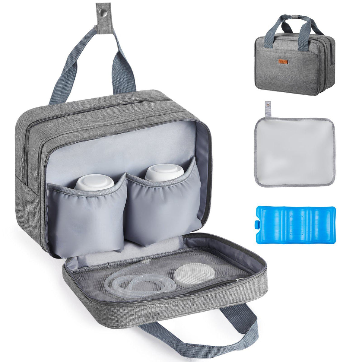 Wearable Breast Pump Bag, Breast Feeding Bag with Ice Pack, Fits for M5/M6, Pumping Accessories & Breastmilk Storage, Portable Pump Carrying Case for Work, Travel & Family Use, Grey