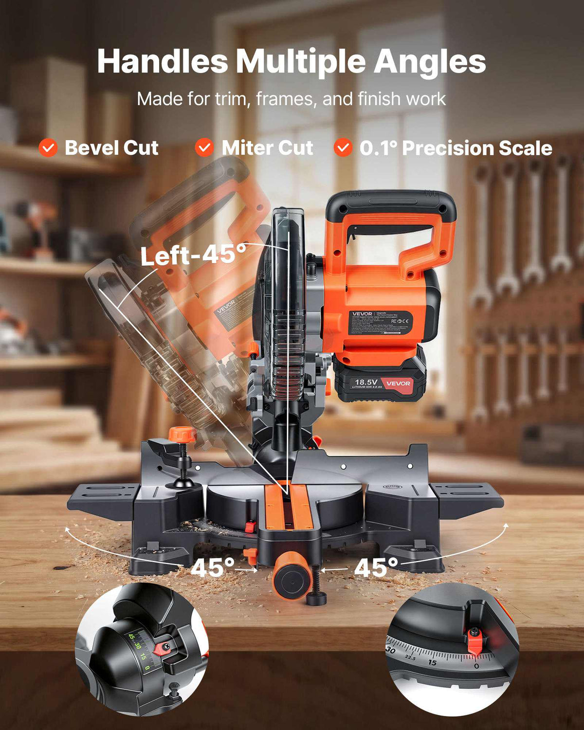 Sliding Compound Miter Saw, 7-1/4 inch Blade, DC 18.5V Cordless Miter Saw, with LED Precision Alignment, Adjustable Angles, Battery and Charger Included, for Cutting Wood, Metals, Laminates