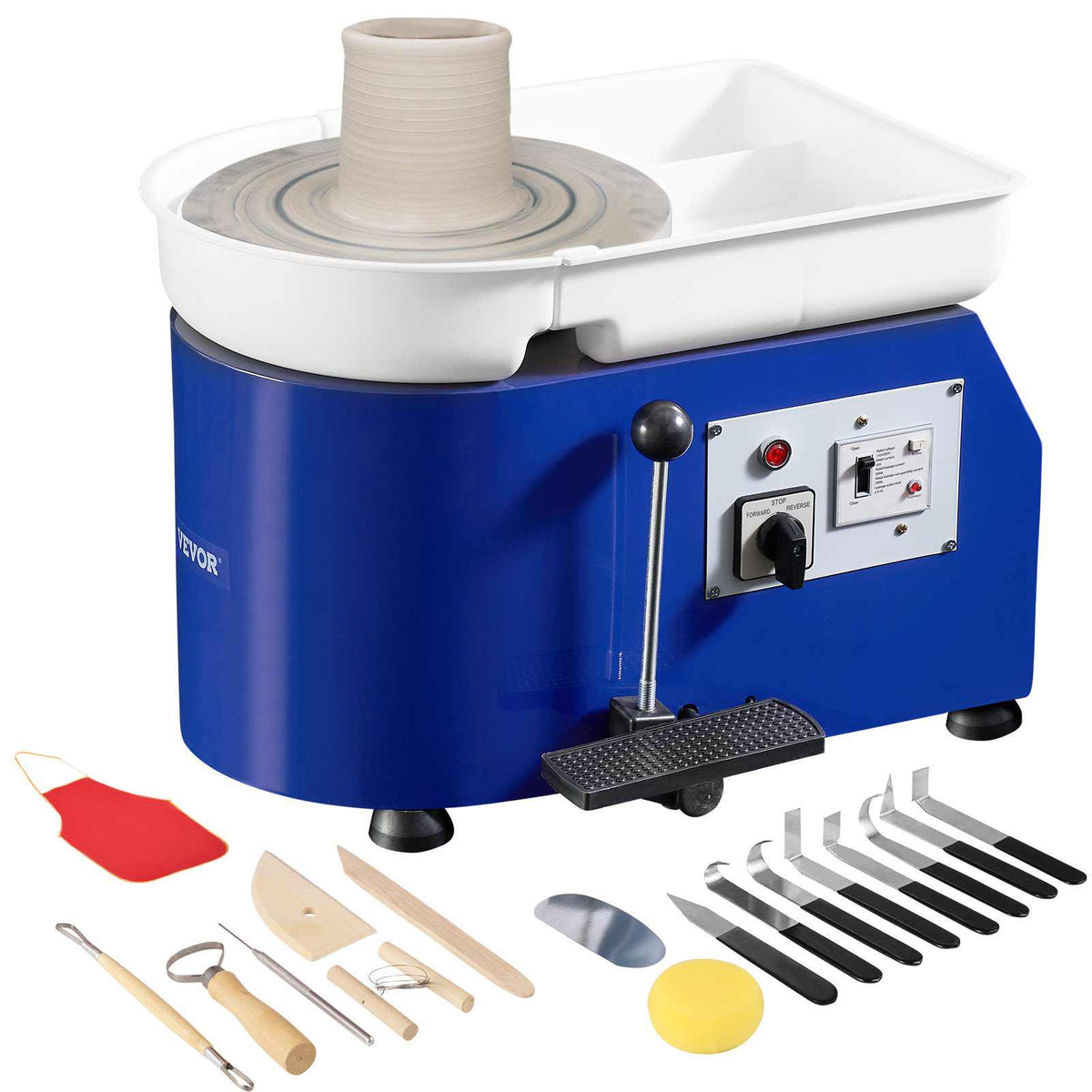 Pottery Wheel, 350W, 11 in Clay Wheel Forming Machine, 60-300 RPM Adjustable Speed with Handle and Pedal Control, ABS Detachable Basin, Accessory Kit for Adults and Beginners Craft DIY, Blue