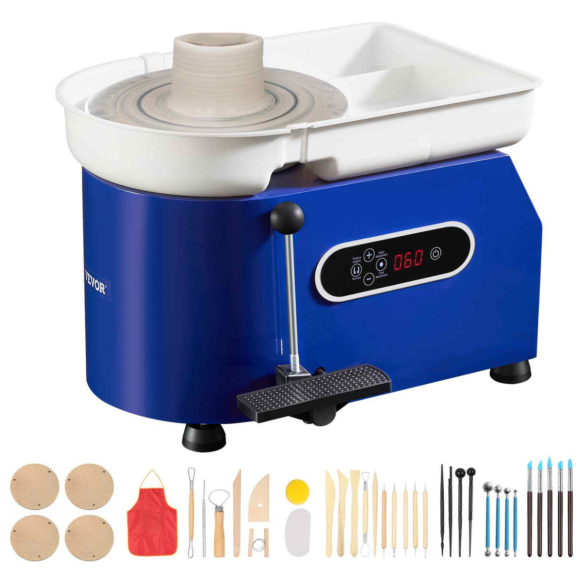 Pottery Wheel, 450W, 11 in Clay Wheel Forming Machine, 60-300 RPM Adjustable Speed with Handle and Pedal Control, ABS Detachable Basin, Accessory Kit for Adults and Beginners Craft DIY, Blue