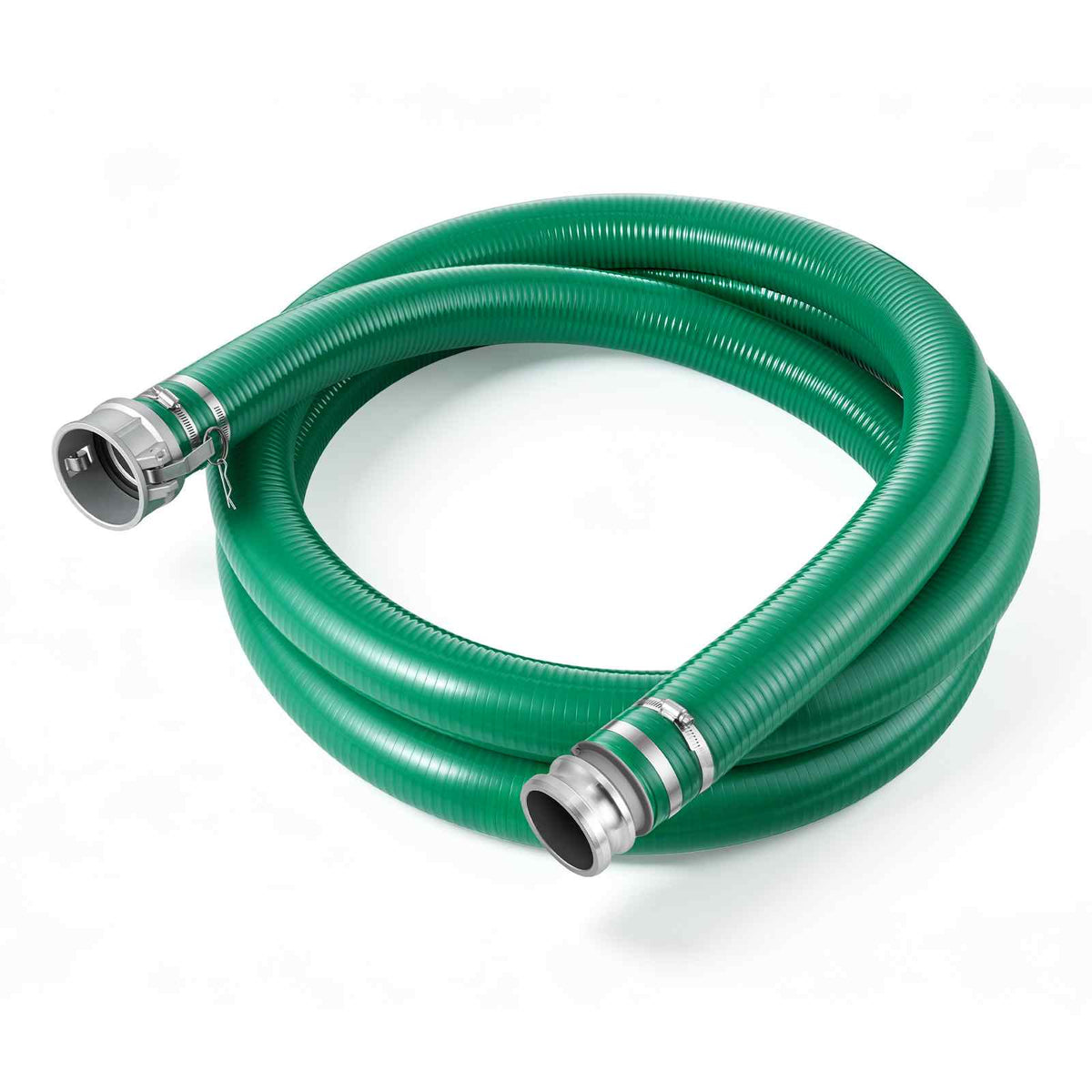 Suction Hose 3" x 20 ft Heavy Duty PVC Suction Pump Hose Assembly, for Swimming Pool Trash Pump, 60 PSI Max Pressure, Weather & Burst-Resistant, Male x Female Cam and Groove Fittings, Green