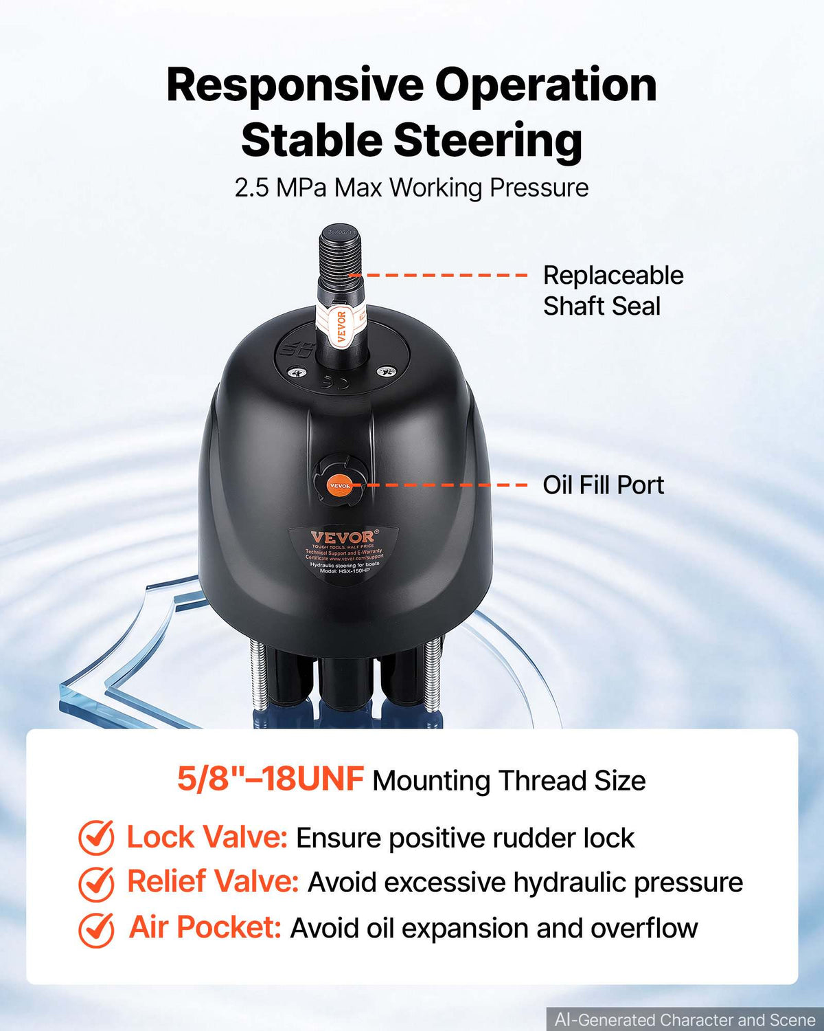 Hydraulic Steering Helm Pump 150 HP Outboard Hydraulic Pump for Boats, Marine Boat Steering System, 2.5 MPa Max Work Pressure, Aluminum Alloy Housing, Built-in Lock Valve, Replaceable Shaft Seal
